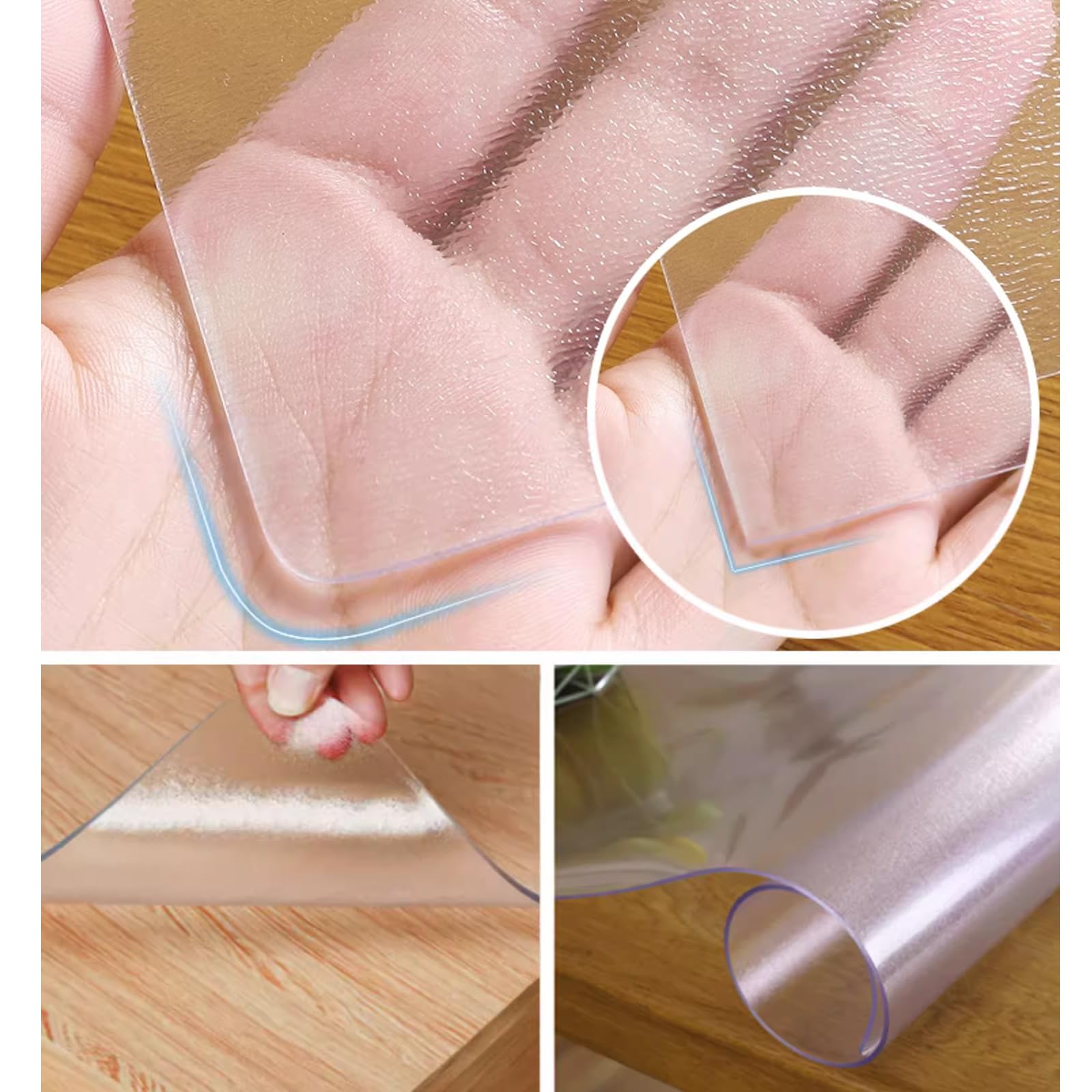 Copertura Protettiva per Tovaglia in PVC Satinato Trasparente, Pellicola Protettiva per Tavolo in Vetro Morbido Impermeabile Spessa 1 Mm, Adatta per Tappetini per Ufficio (140x200cm/55x79in)