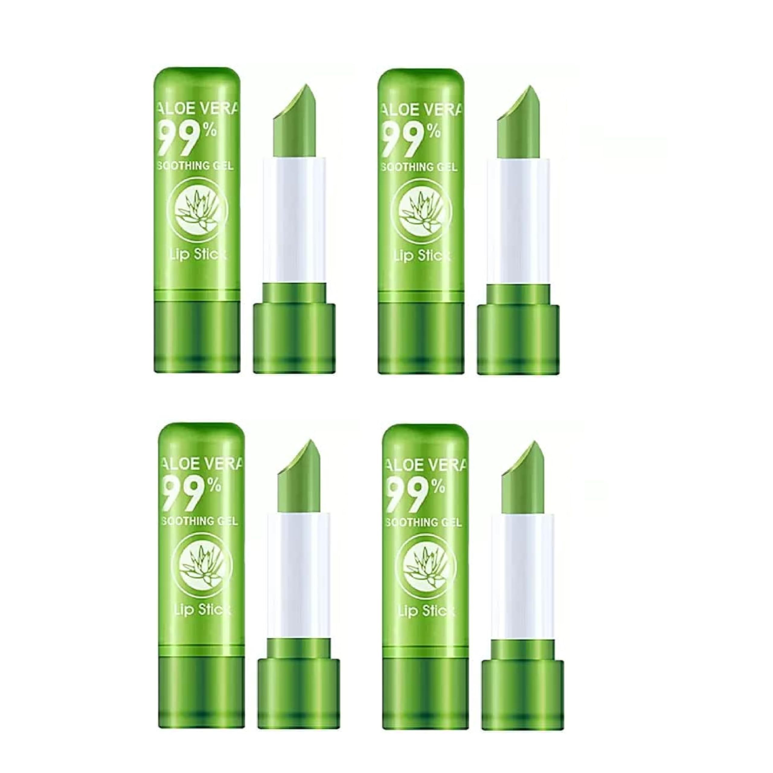 URBAN THREADS Aloe Vera 99% Soothing Gel Lip Stick, Color Changing Lipstick, Moisturizing Lip Care 4 Pcs