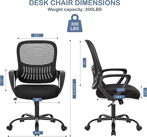 Miniatura 2 de Silla de escritorio ergonómica de oficina, silla de trabajo de malla cómoda con reposabrazos y soporte lumbar ajustable, silla ejecutiva giratoria