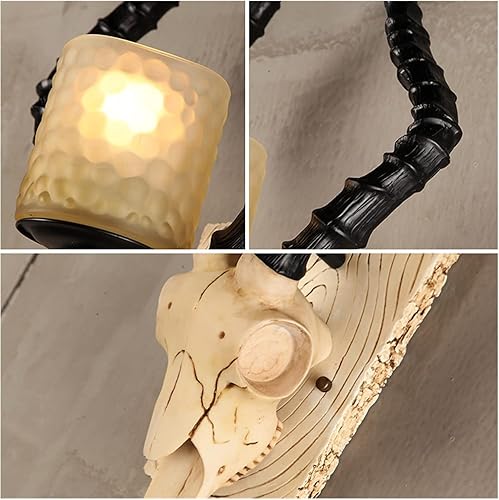 Miniatura 5 de Lámpara de pared retro de estilo industrial, lámpara de pared de resina, cuerno de antílope y cabeza de oveja, enchufe E14E12, elegante lámpara de
