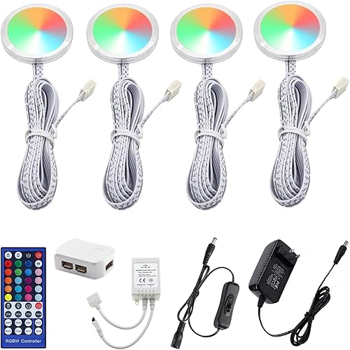 AIBOO RGBW - Kit de luces LED de Navidad para debajo del gabinete, RGB + color blanco que cambia de color blanco, luces de disco remoto IR para