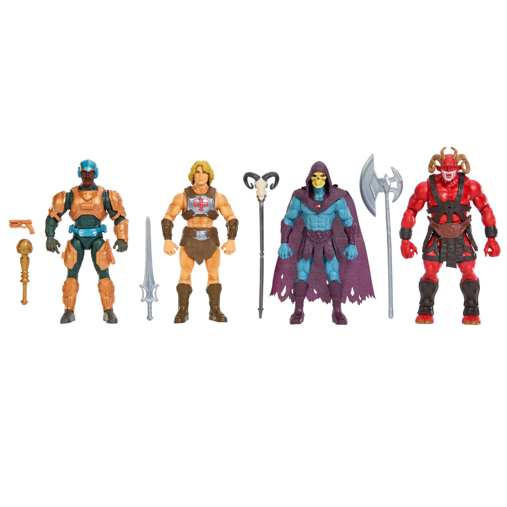 Masters of The Universe Pack de 4 Figuras de acción de 13,97 cm con diseño Fiel al de la película de Motu de 2026, Figura Exclusiva, 14 Puntos de articulación, Galitzine, Elba, Björnsson, JKJ33