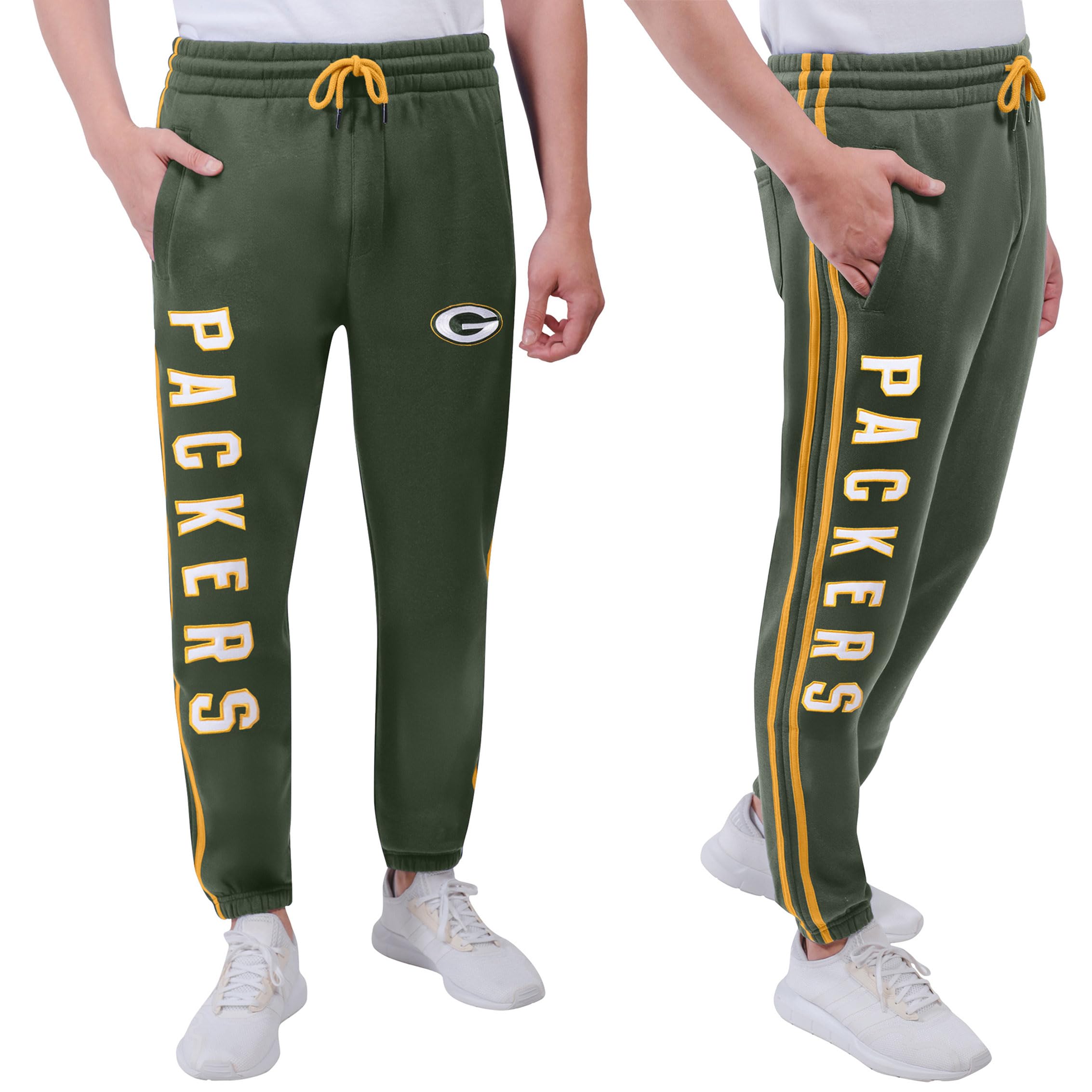 Icer Brands JFM2847F NFL Active Varsity Stripe Team Pantalon de Jogging en Polaire Vert Taille L