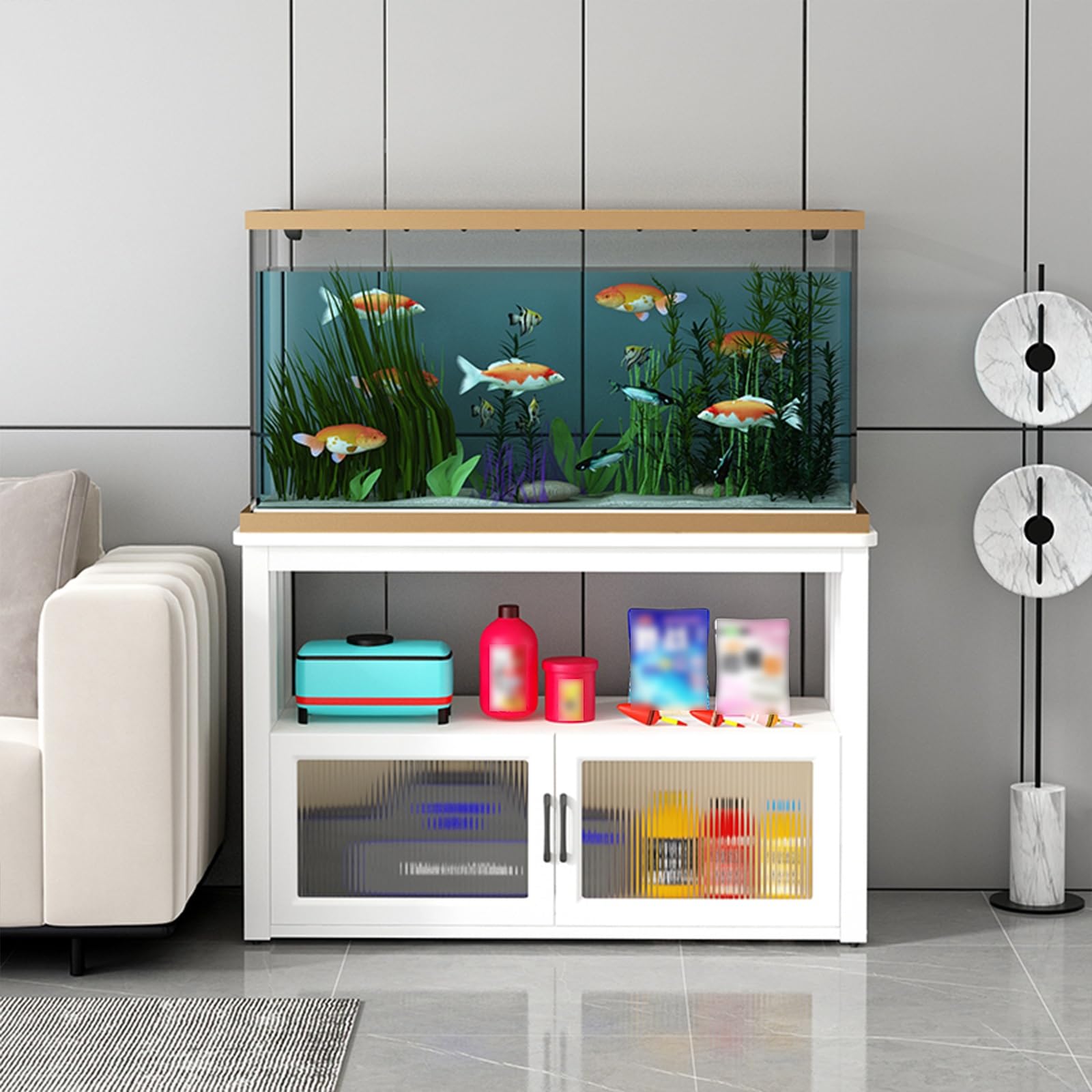 Fish Tank Stand, 3-Tier Aquarium Stand with Adjustable Feet &amp; Storage Cabinet, Heavy-Duty Metal Reptile Table, Suitable for Home, Office, Hotle, 660LBS Capacity(White,80x40cm/31.5x15.7in)