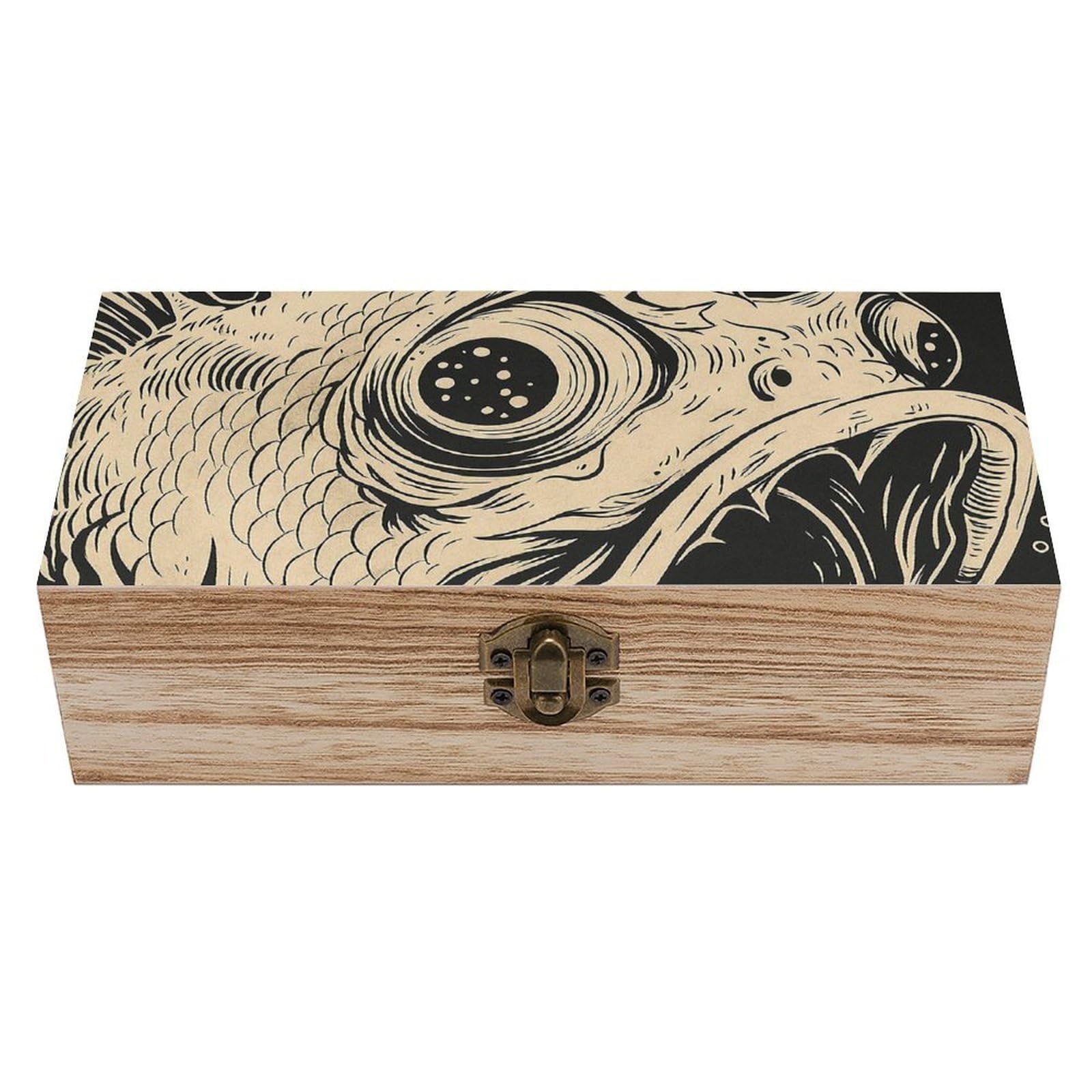 HLBSDM Funny Fish Wooden Storage Vintage Keepsake Decorative Boxs