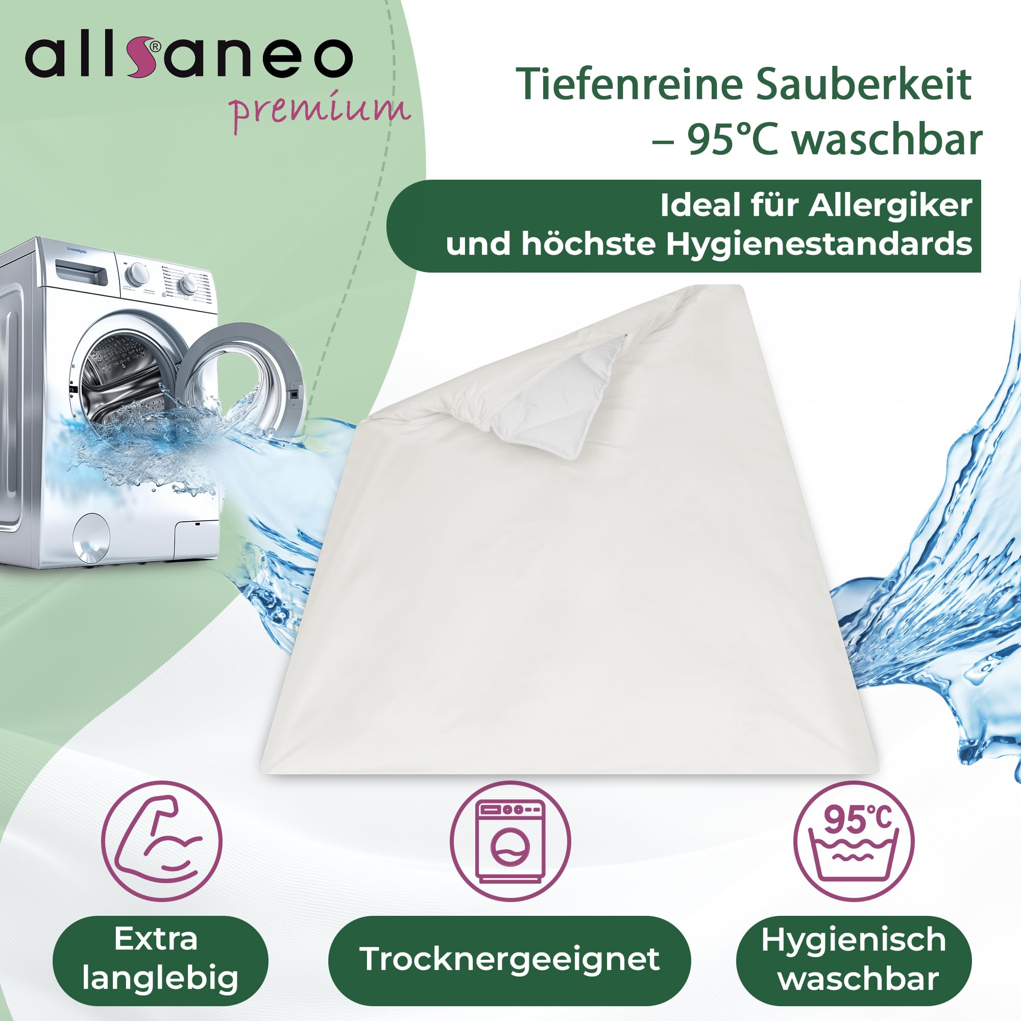 allsaneo Premium Allergiker Deckenbezug 155x220 cm | Allergie Bettwäsche extra weich und leicht | Anti Milben Encasing | Milbenschutz | allergendichter Zwischenbezug | Hohenstein Zertifiziert