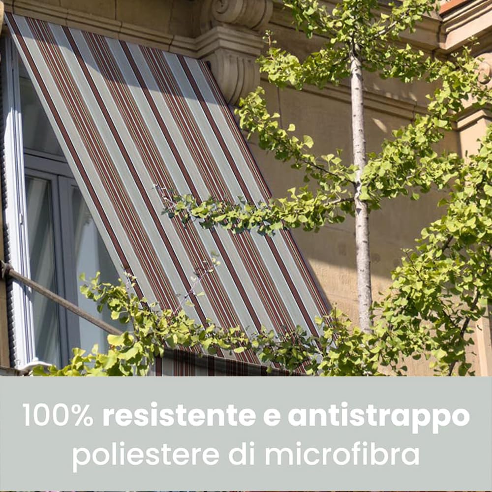 INTRECCI Tenda da Esterno per Balcone con Anelli in Tessuto, Tenda da Sole Resistente con Anelli Lavabile a Caduta, 150x300 cm, Riduce Luce e Calore, Migliora la Privacy, Fantasia a Righe Marrone