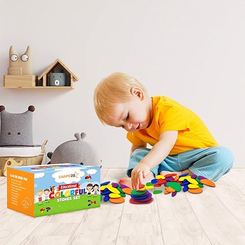 Miniatura 4 de Juego de piedras educativas coloridas apilables y clasificadoras con tarjetas de actividad, juego colorido con estuche de almacenamiento, 70 piezas,