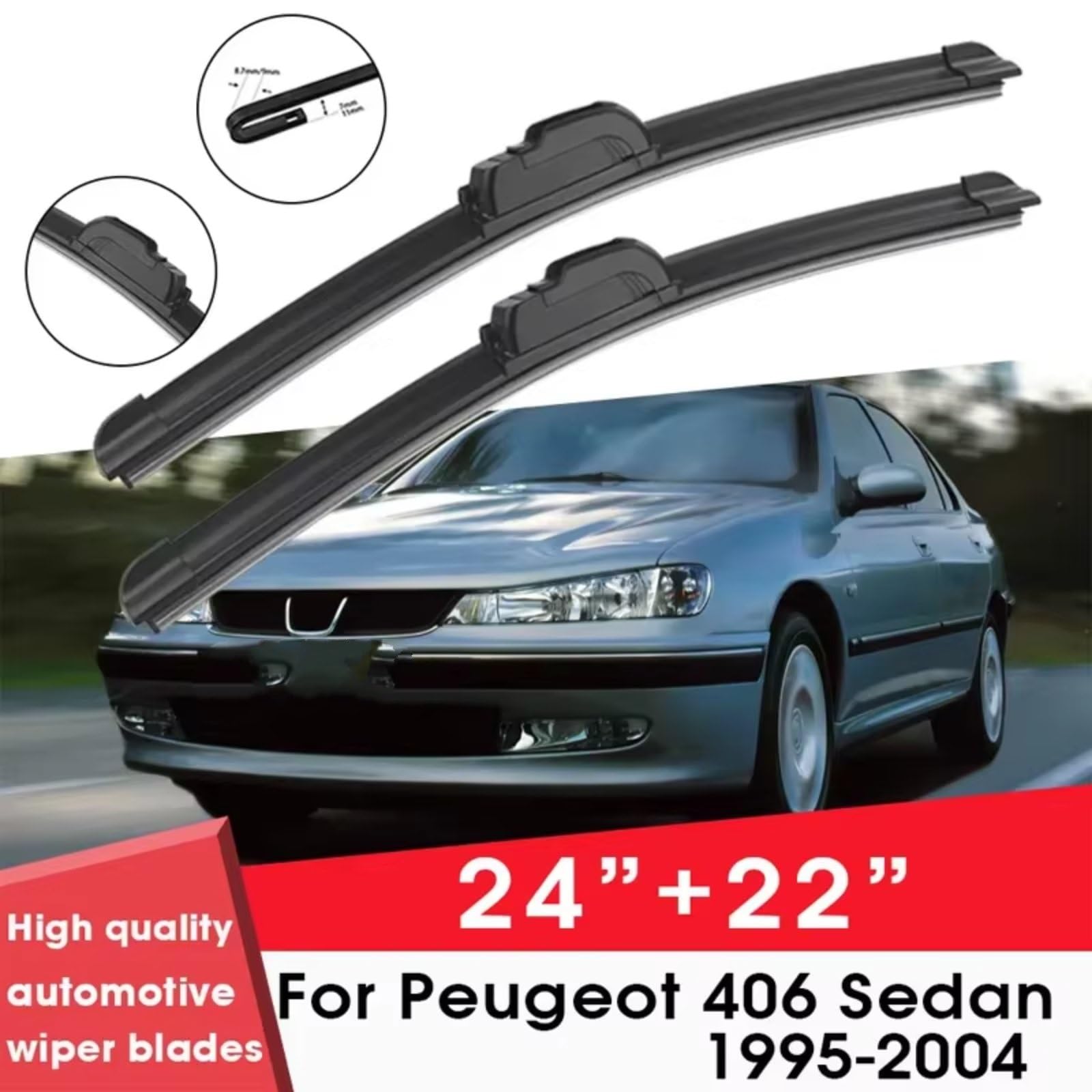 Tergilunotto Compatibile Con Peugeot Per 406 Berlina 1995 1996 1997 1998 1999 2000 2001 2002 2003 2004 24"+22" Parabrezza Parabrezza Pulizia Gomma Silicone Tergicristallo