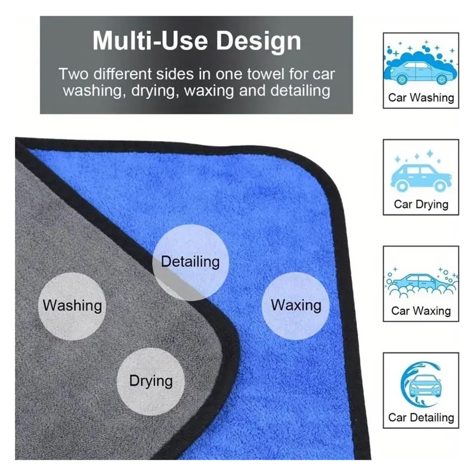 4-Pack Microfiber Car Washing Towels - Soft Quick Drying Cleaning Cloths for Windows Mirrors - 500GSM Double Layer — view 5