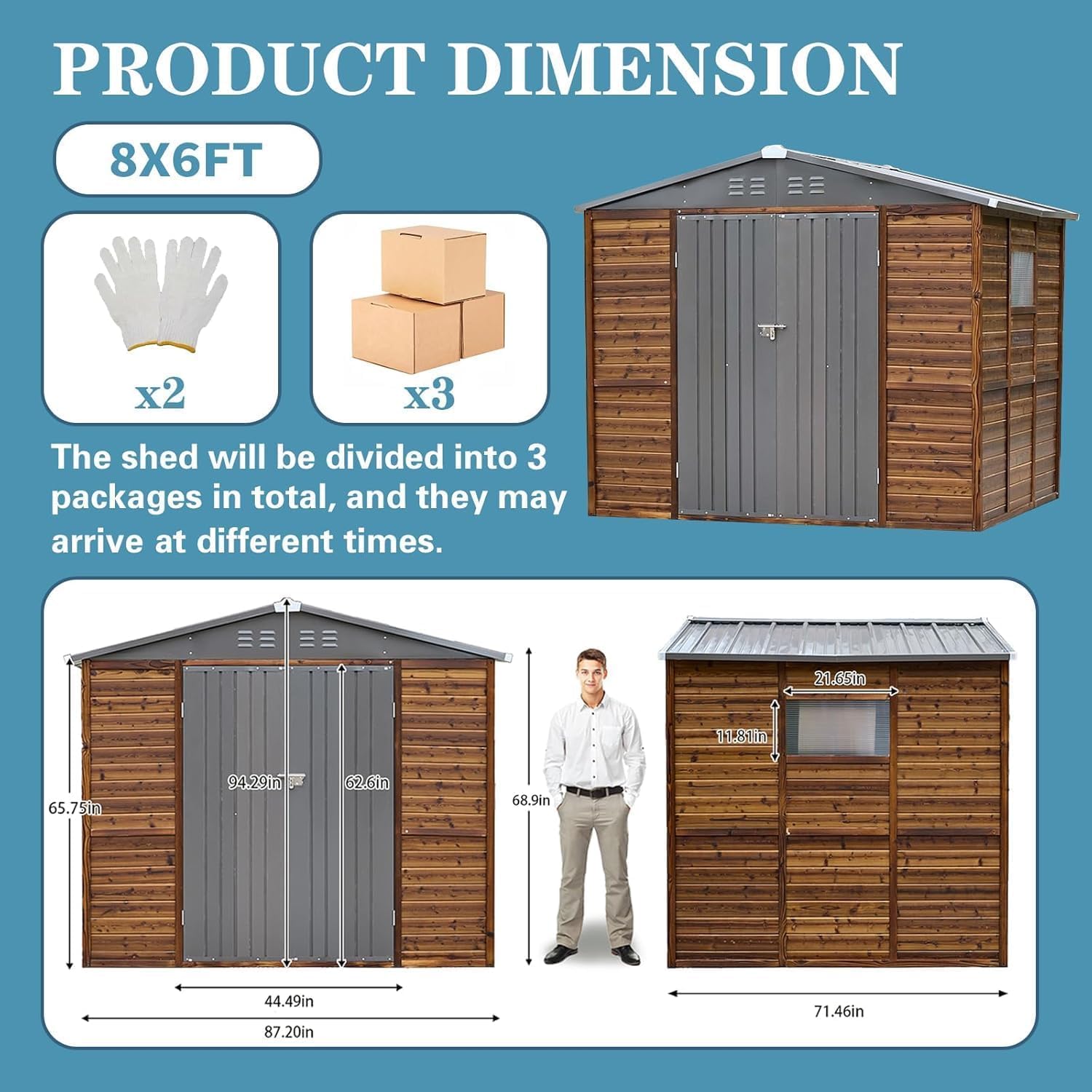 Endark 6x8FT Outdoor Storage Shed: Waterproof & Rust-Resistant Garden Shed with Window, Lockable Sliding Doors, and Sloped Metal Roof for Backyard & Patio Organization