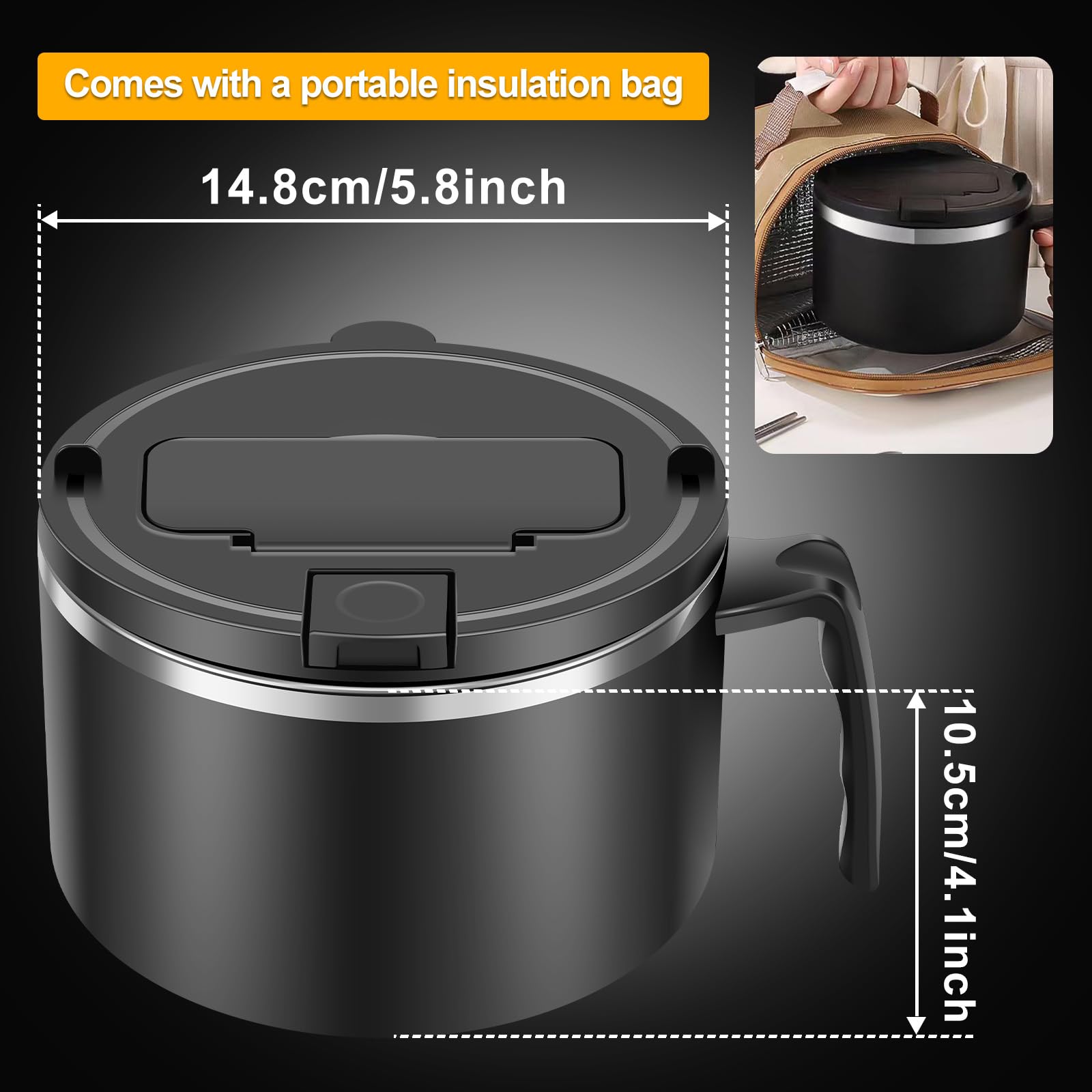 Ciotola Termica Per Ramen In Acciaio Inox 1200ml Con Coperchio E Posate, Manico Isolato, A Prova Di Perdite, Viola - 3