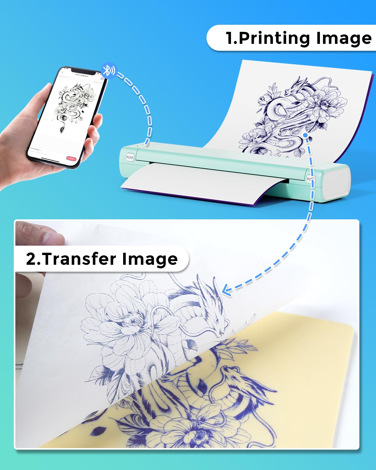 Phomemo M08F Tattoo Maschine Thermodrucker Tattoo Transfer Thermokopiermaschine Drucker Kopierer mit 10 Stück Tattoo Transfer Papier für Tattoo Künstler Kompatibel mit Smartphone & PC