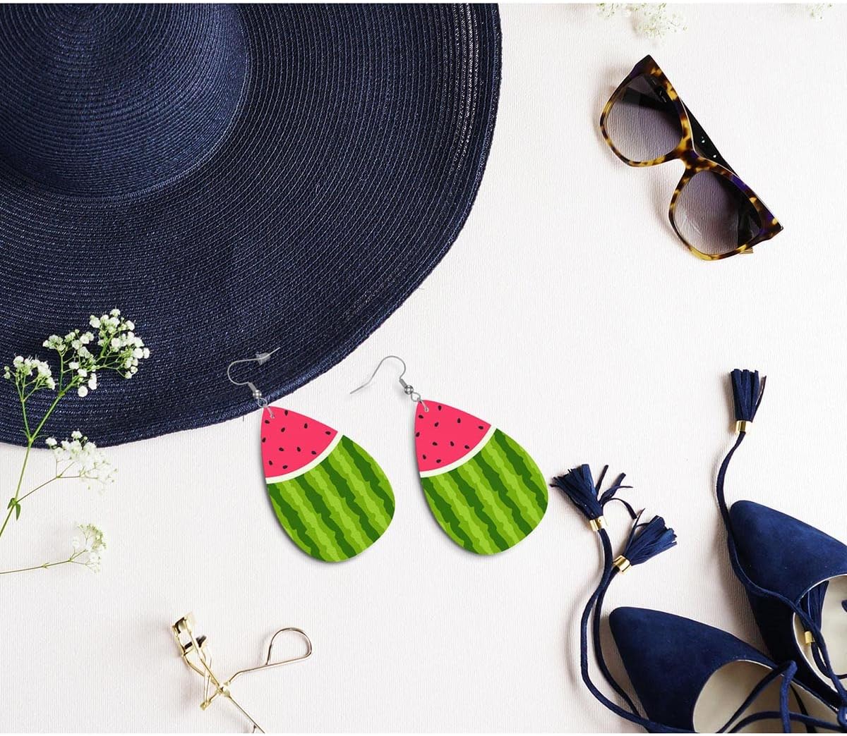 Zokola Watermelon Earrings For Women Friends Gift, Summer Fruit Watermelon Red Slice Green Striped Skin Drop Earrings Set, Lightweight Teardrop Faux Leather Earrings Jewelry - Image 4