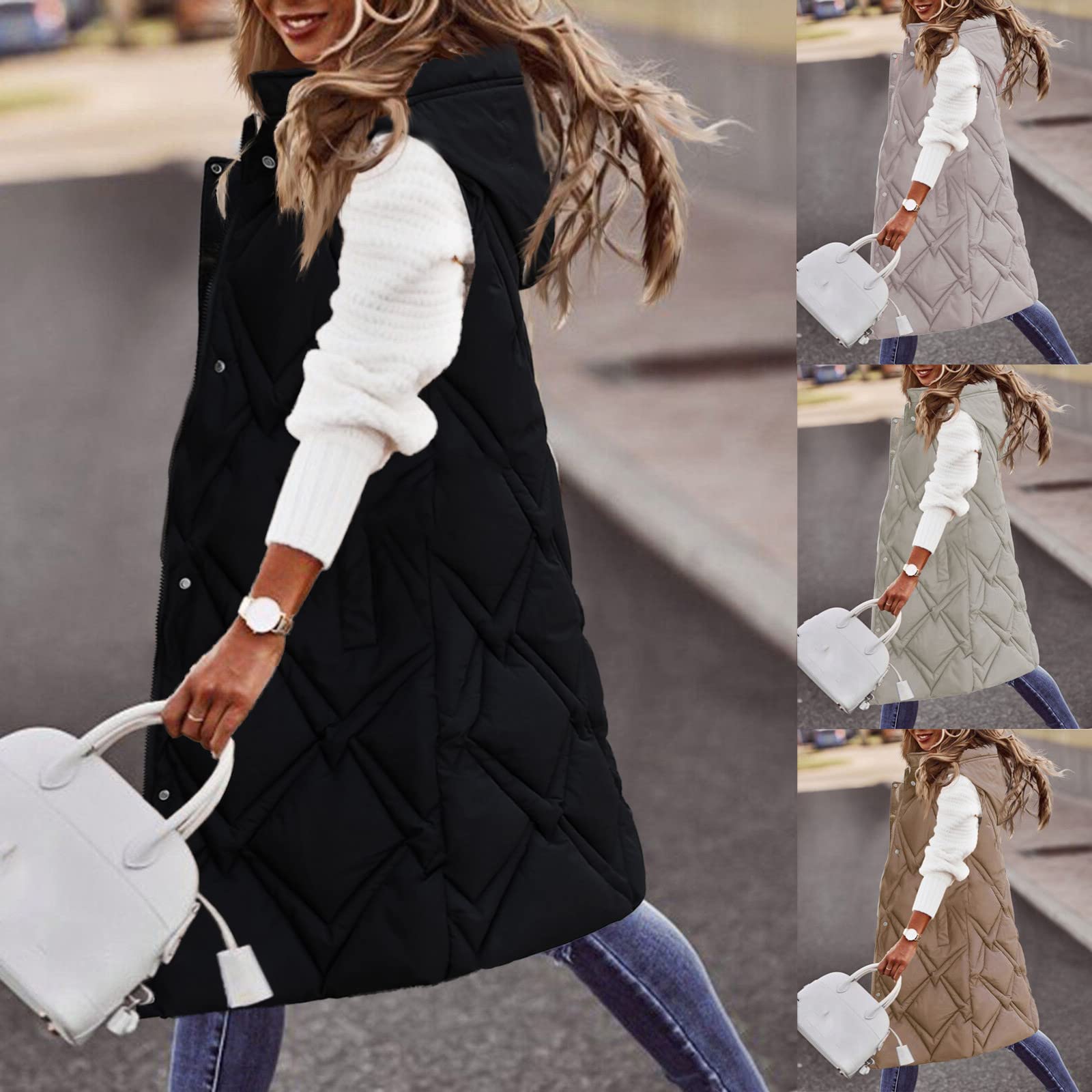 Chaqueta de invierno para mujer, sin mangas, con capucha, acolchada, cálida, para exterior, elegante, de algodón, tallas L - 4XL