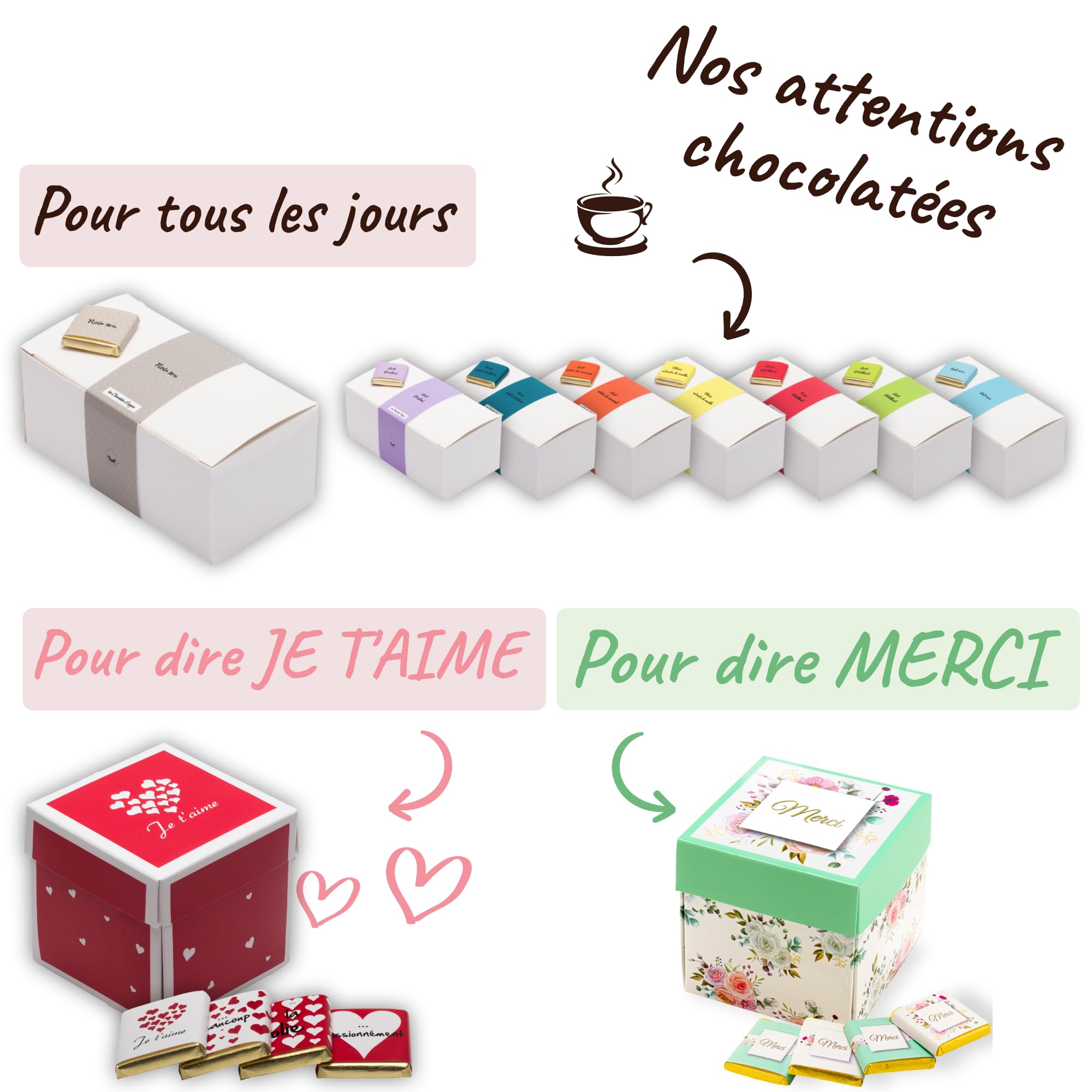 Boîte de Chocolat a Offrir pour Anniversaire - Coffret de 40 Carrés de Chocolat Individuelss au Lait et Noir - 100% Pur Beurre de Cacao - Fabriqué en France - Couleur Bleu - 200 Gr