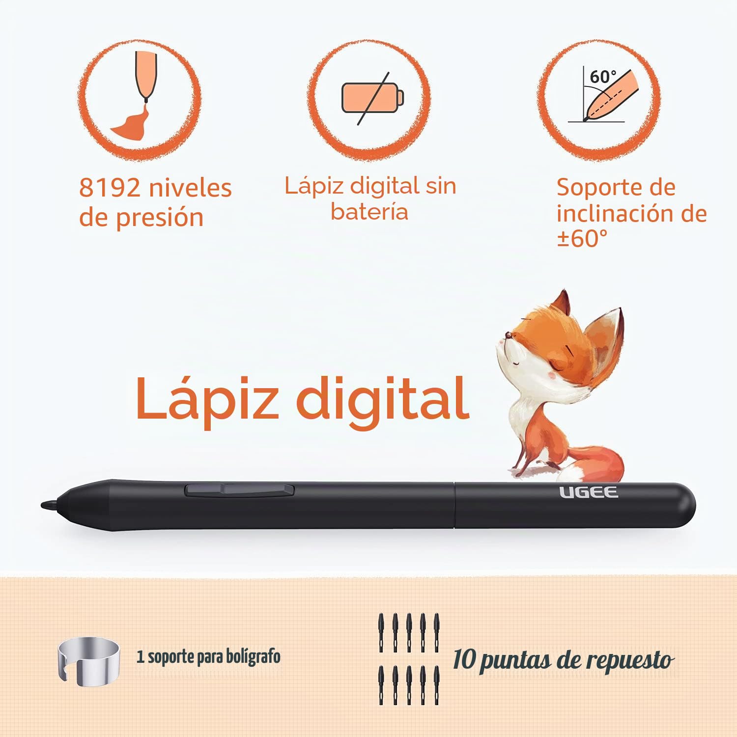 Tableta Gráfica UGEE S640,Tableta Digitalizada Portátil Ultradelgada de 2.4G,con Función de Inclinación, Teclas Personalizadas, Lápiz sin Pilas para Windows Mac Linux
