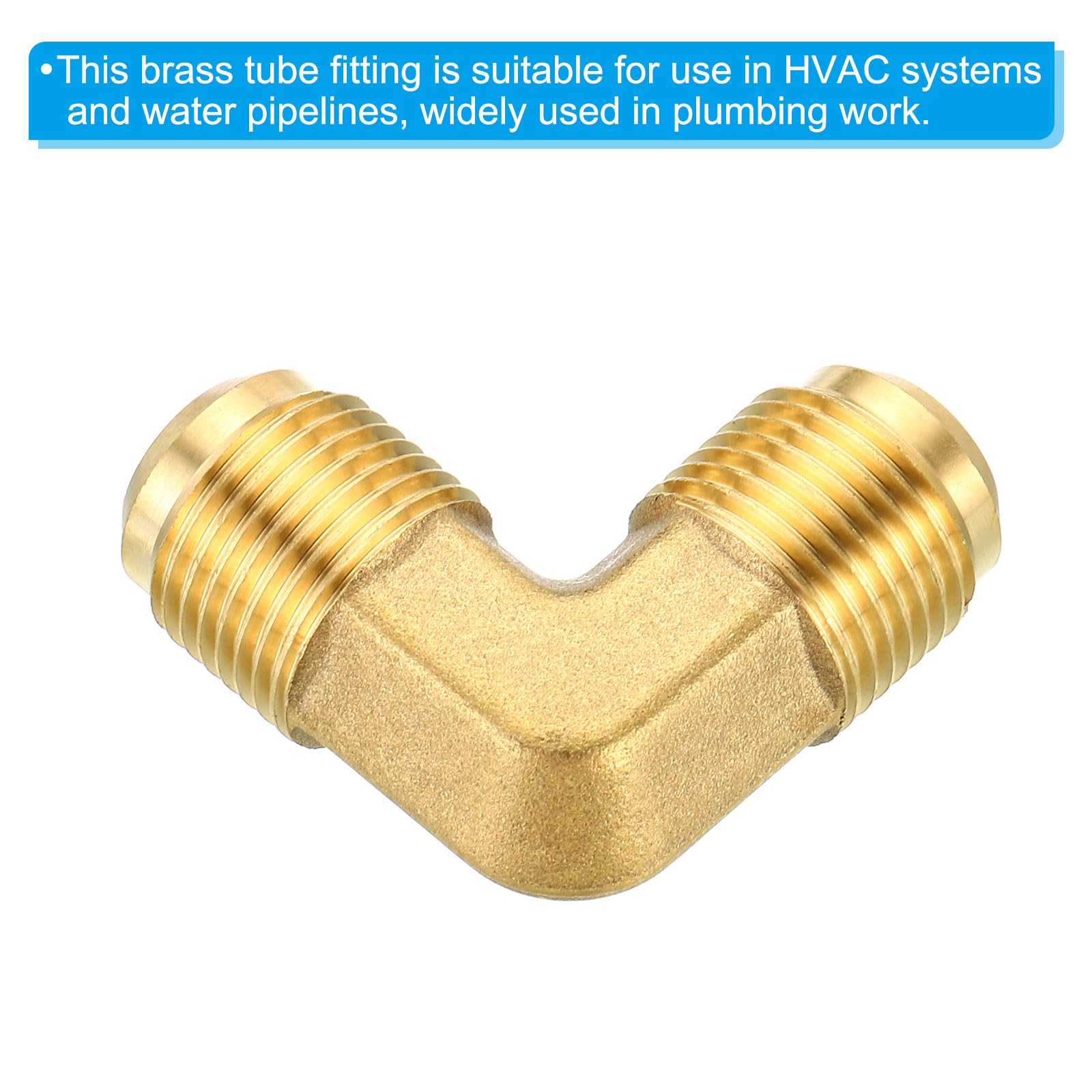 Accesorio de tubería de latón de 1/2" x 1/2", Paquete de 2, Adaptador de tubería de Codo de 90 Grados con abocardado para Aire Acondicionado, refrigeración y plomería