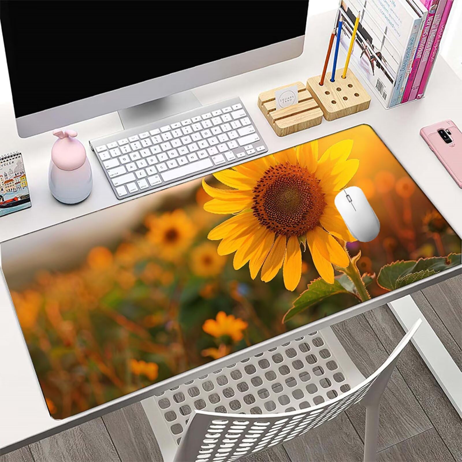 Tournesol Grand Tapis de Souris Gamer 1200x600mm, Tapis de Bureau Gaming Plantes (2) avec Coutures Renforcées, Base en Caoutchouc Antidérapant, Mouse Pad XXL pour Gaming et Bureau, Portable W6-1080