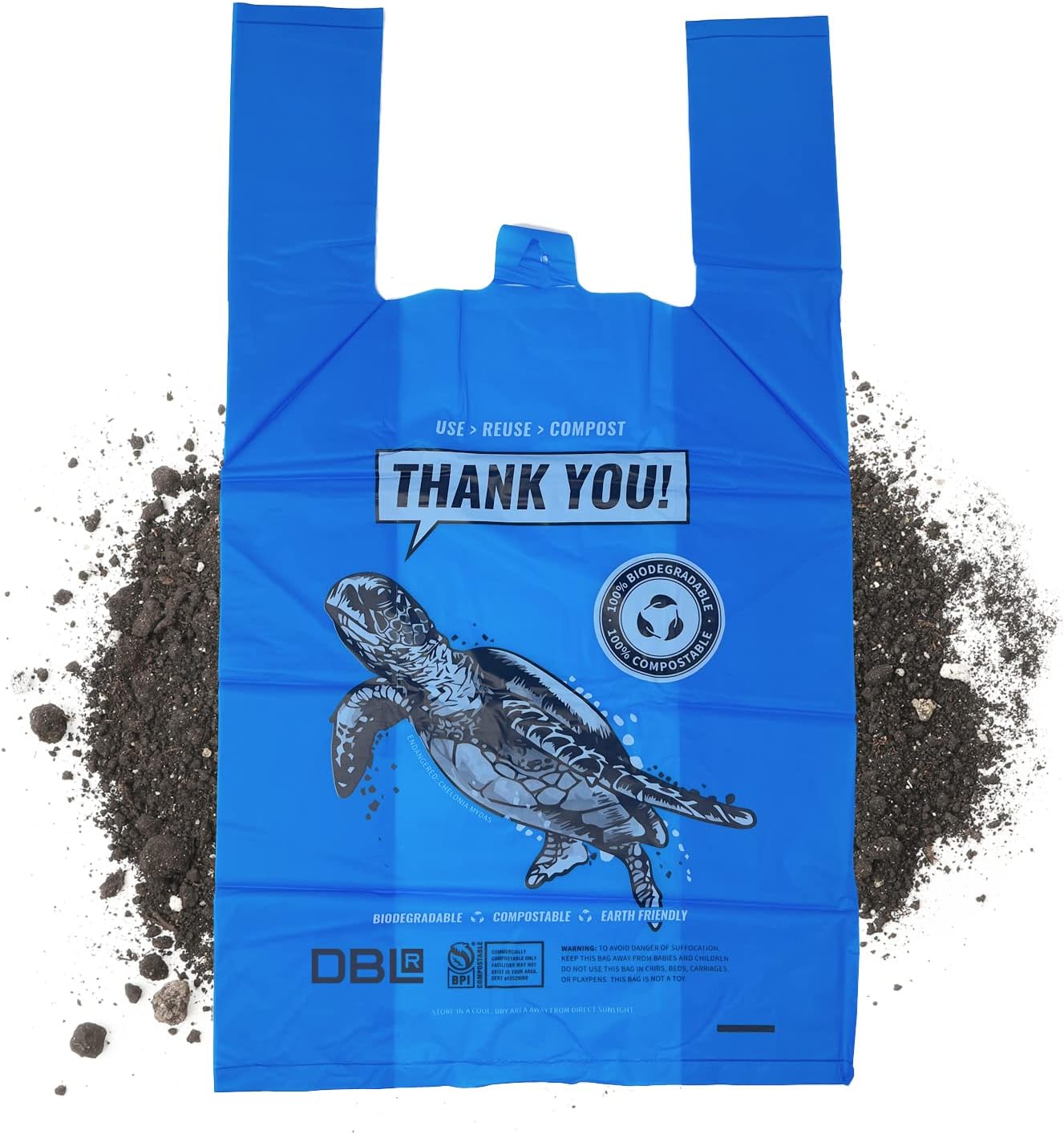DBLR Biodegradable Grocery Bags with Handles (100 Count
