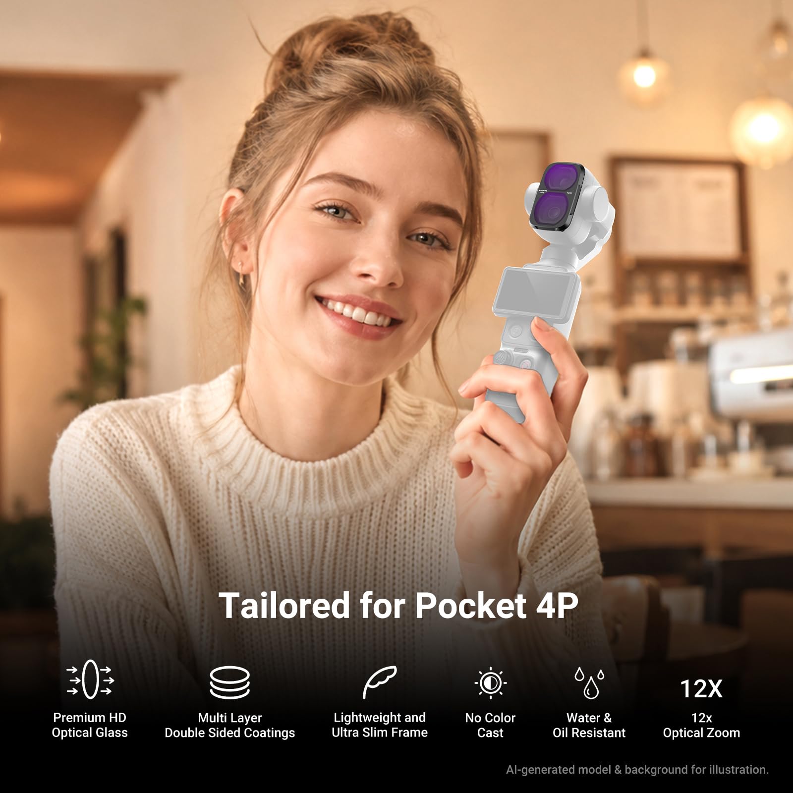 NEEWER Clarity+ND/CPL Zestaw filtrów kompatybilny z DJI Osmo Pocket 4P | Szkło optyczne o wysokiej rozdzielczości, filtry ND16+ND64+ND256 i okrągły filtr polaryzacyjny do teleobiektywu (12x)