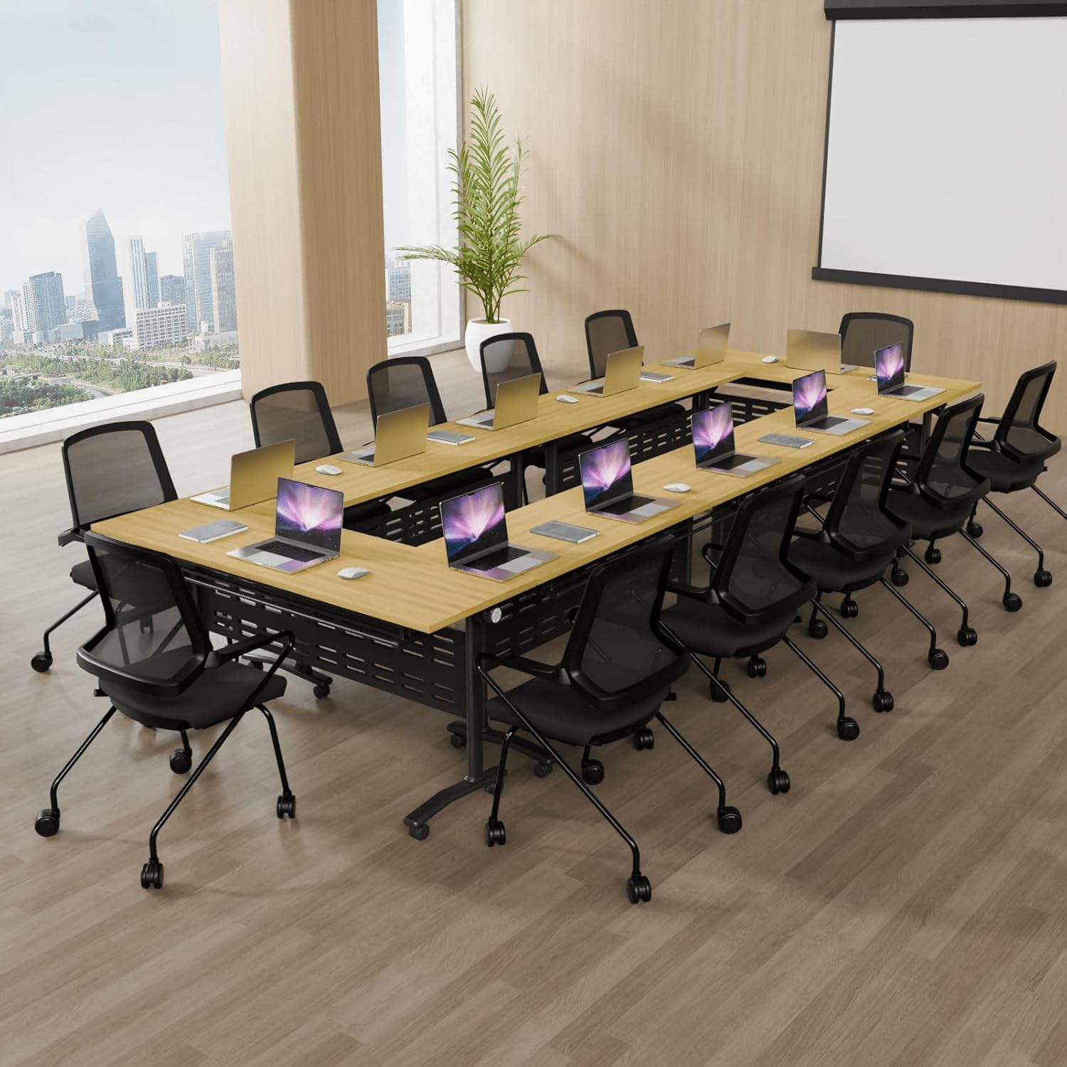 6-Pack Folding Conference Table,61IN Modern Conference Room Table with Wheels,Mobile Flip Top Training Tables Foldable Meeting Tables for Office Meeting Room Classroom Business