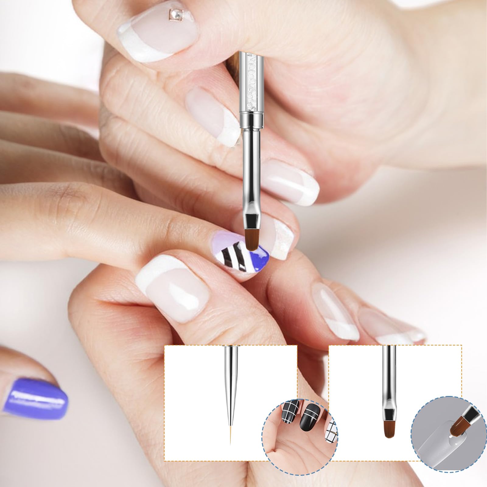 simarro cepillos de doble punta para uñas de gel, cepillo de uñas 2 en 1, cepillo de gel para uñas, cepillo de uñas, cepillo de gel fineliner, cepillo y espátula (blanco)