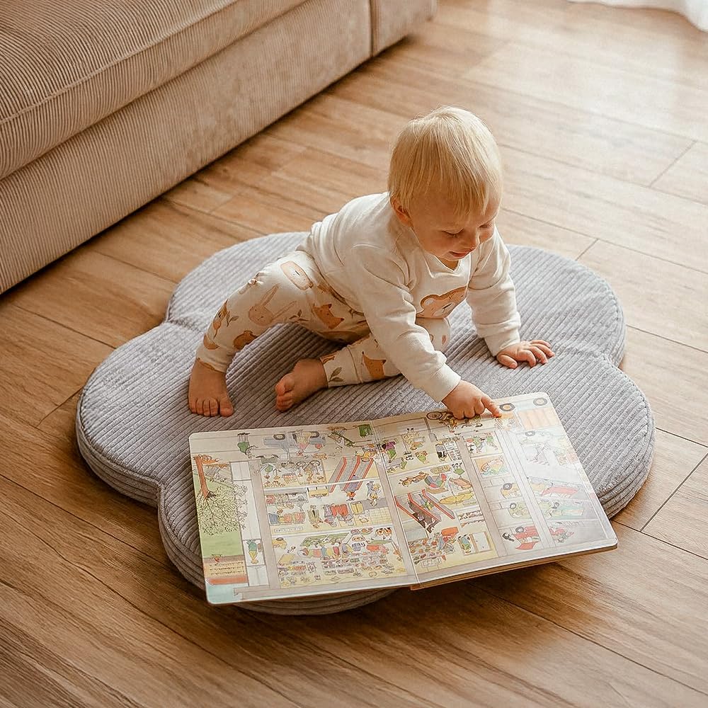 MISIOO Krabbelmatte Baby Spielmatte Floral Blume 80x80 cm – Weiche Schaumstoffmatte 6 cm Dicke, Premium Cord OEKO-TEX, Rutschfeste Baby Matte für Kinderzimmer Spielbereich