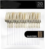 Vista 6 de PlasticPro 20 tenedores de plástico dorado y negro, de alta calidad, resistentes, desechables, elegantes, cubiertos de dos tonos para fiesta