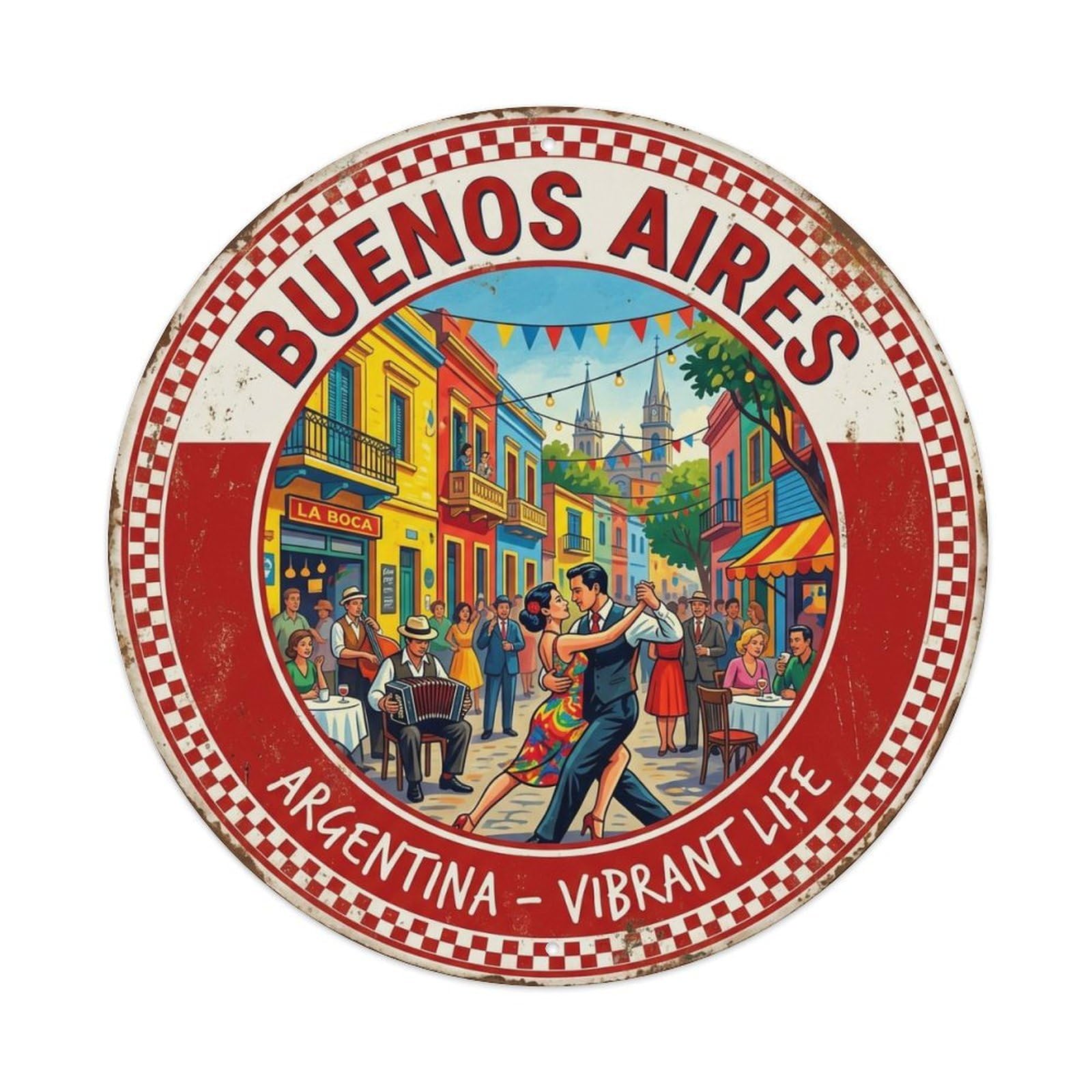 Vintage Travel Buenos Aires Argentina Vibrant Metal Tin Sign