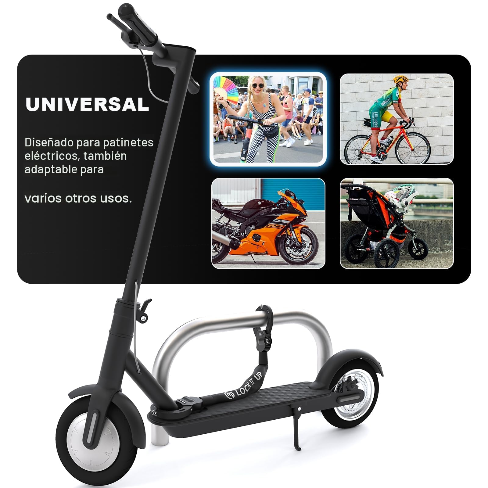 Candado Patinete Electrico, Antirrobo Para Bici, Patinete eléctrico, Moto, Bicicleta (4 colores) Candado Antirrobo de Doble Anillo