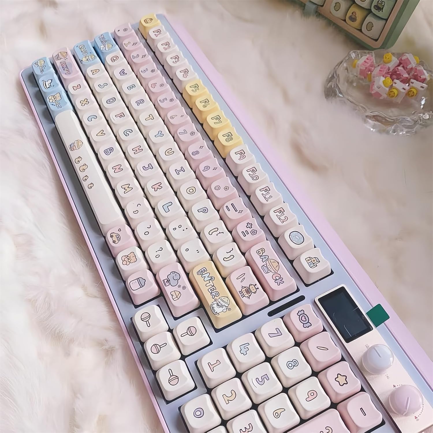 FKZ かわいいPBTキーキャップ、Dye-Sub MAO Profileカスタムキーキャップセット138キーフルサイズ猫型かわいい