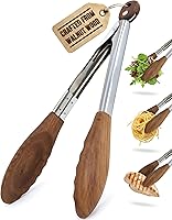 Boxiki Kitchen 12-Inch Walnut Wood Tongs - Non-Toxic, Scratch-Resistant for Grilling, BBQ, Salad Serving & Cooking