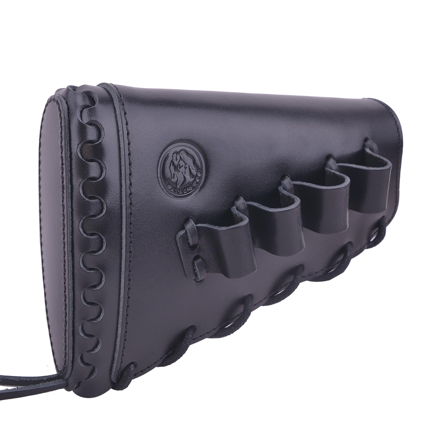 Leather Cheek Buttstock Pad Hand Stiched Ammo Sleeve Cartridge Holder for Rifle 38/357 45-70 30 30 308 .22LR 12GA (Righty Hand - Black, 12 Gauge)