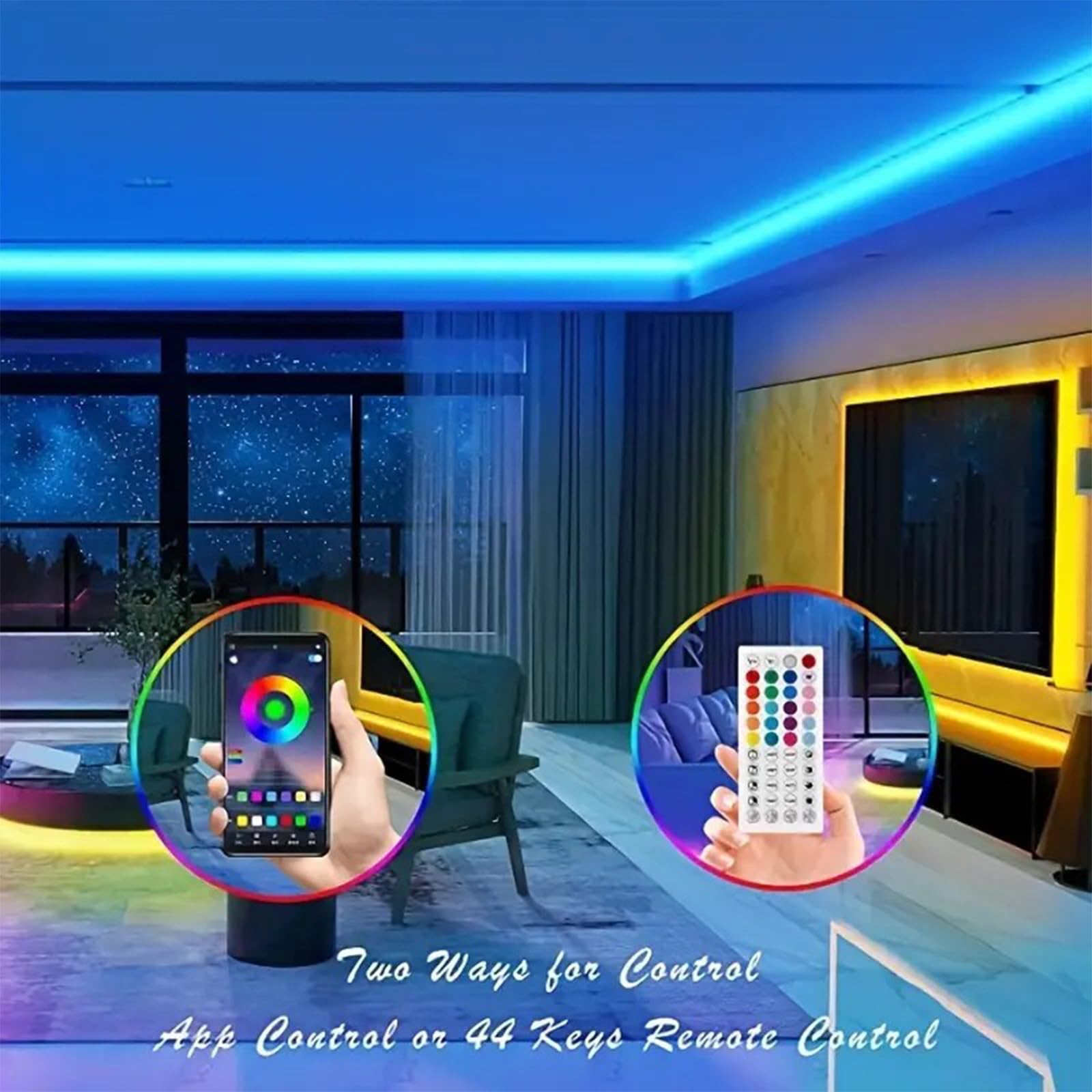 Tira de luces RGB con Bluetooth y música, 44 teclas, 24 V, flexible, con control remoto y aplicación, tira de luces de ambiente inteligente, temporizador de 5 m/20 m,15M