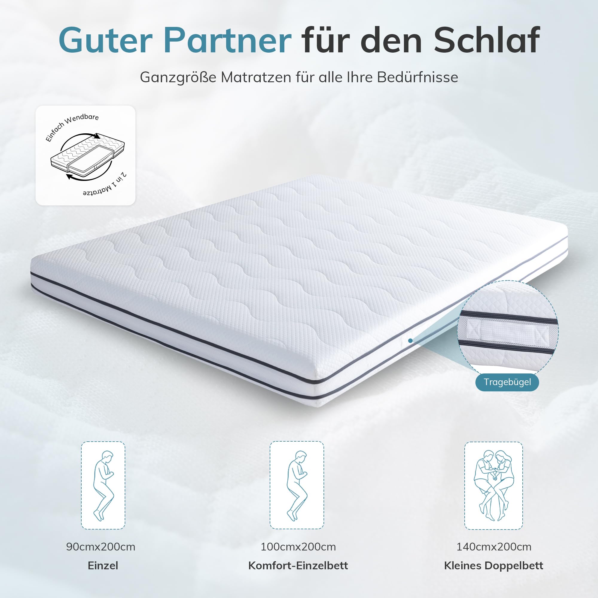 SynthoSpace 7-Zonen Gel Matratze 140x200 cm | H2&H3 | Rollmatratze 16 cm