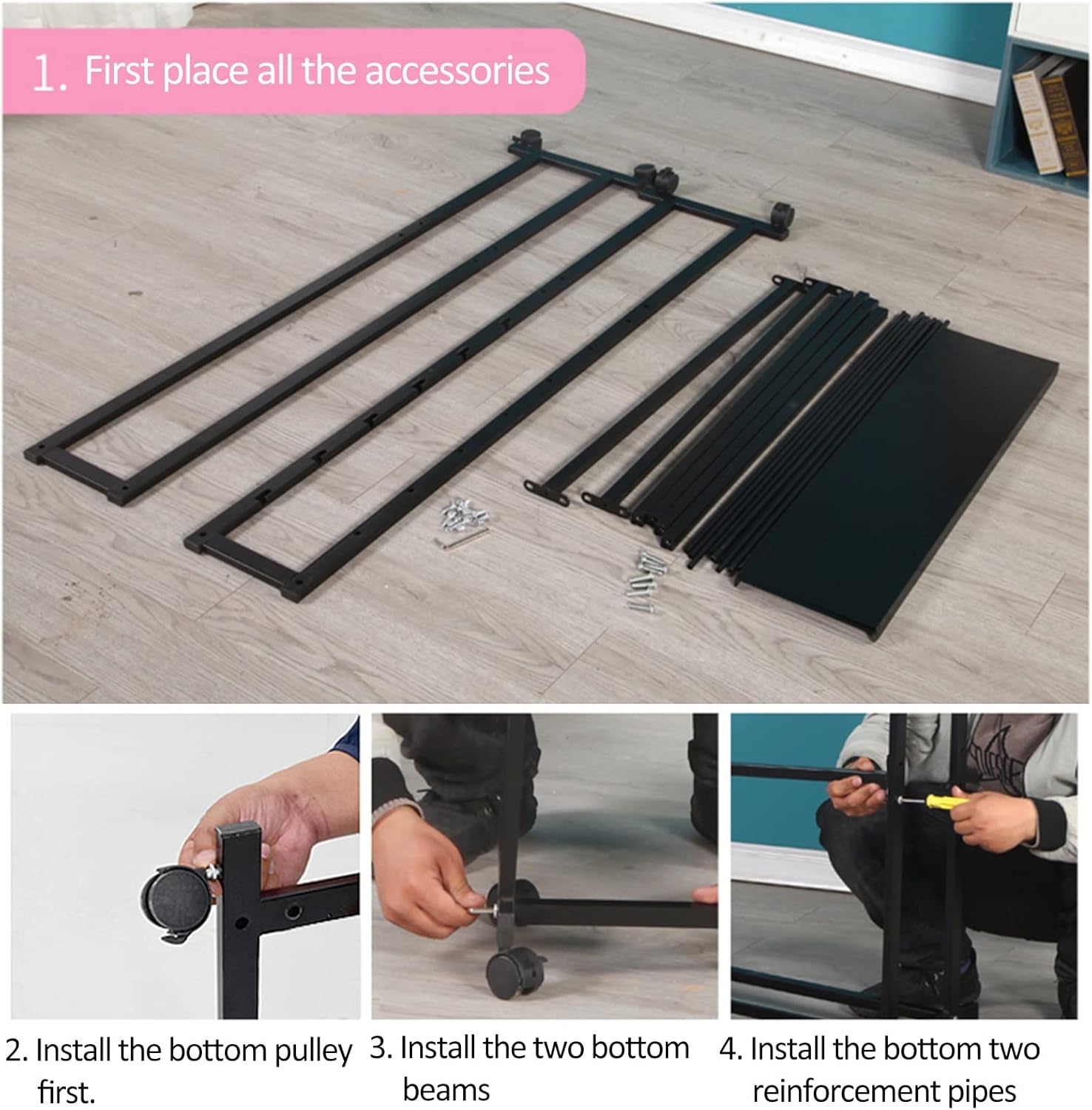 Heavy Duty Sewing/Satin Ribbon Rack Roll Dispenser,Floor Wrapping Paper Storage Holder with Wheels, Commercial Space-Saving Scarf Organizer Display Stand(Black)