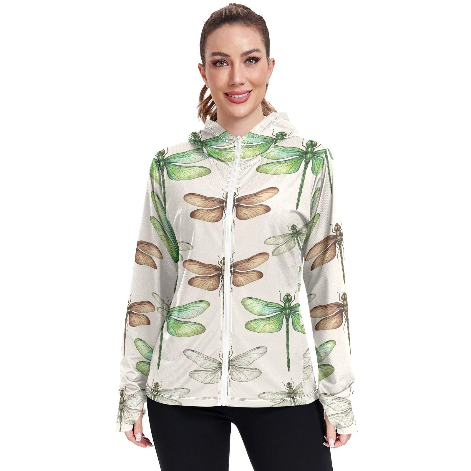 Sudadera de libélula beige para senderismo y playa con capucha UPF 50 7