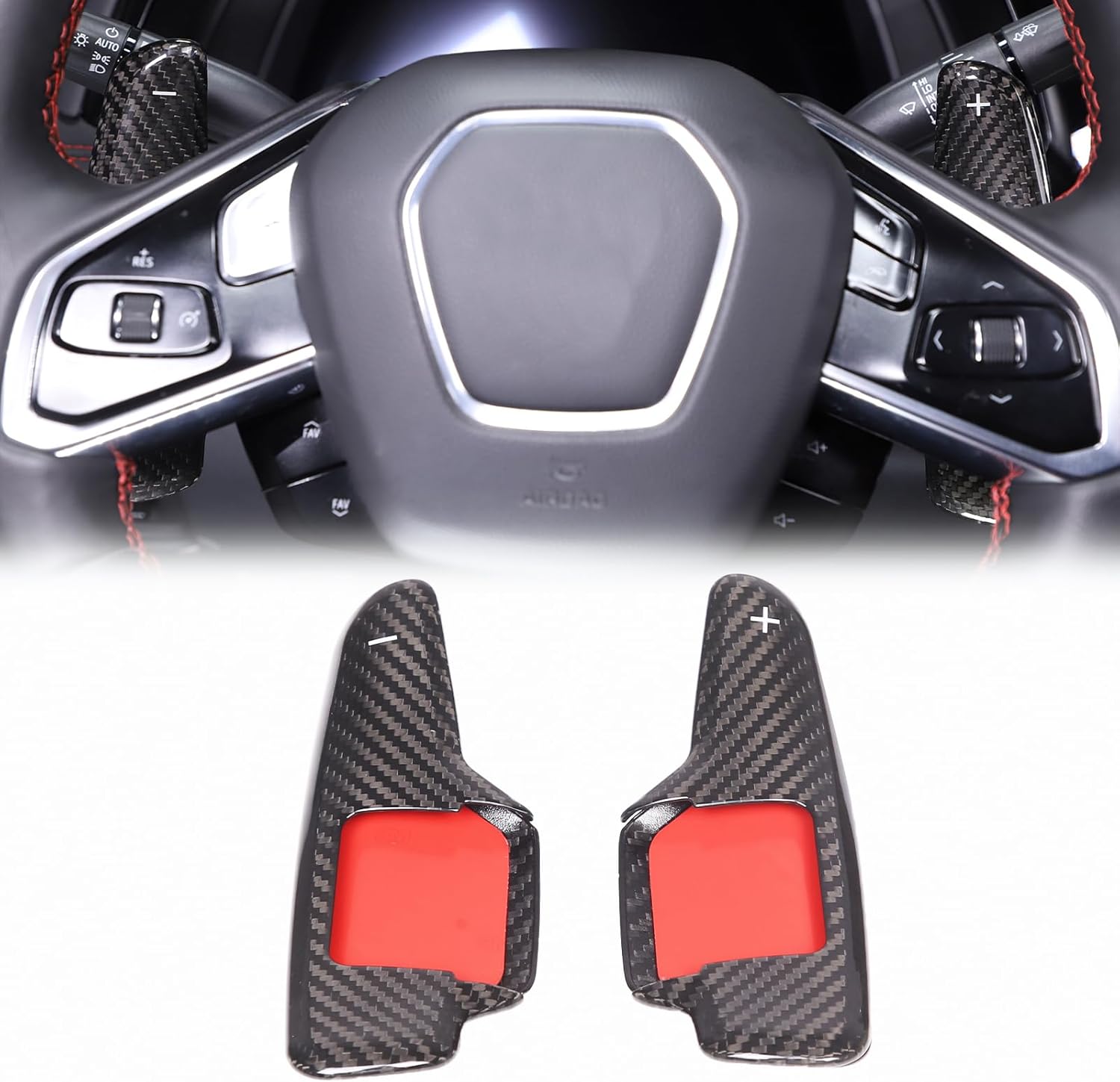 Car Steering Wheel Paddles Shifter Extensions Cover Trim Compatible with Corvette C8 Stingray 2020 2021 2022 2023, Auto Interior Shift Trim Cover Accessories(black carbon)