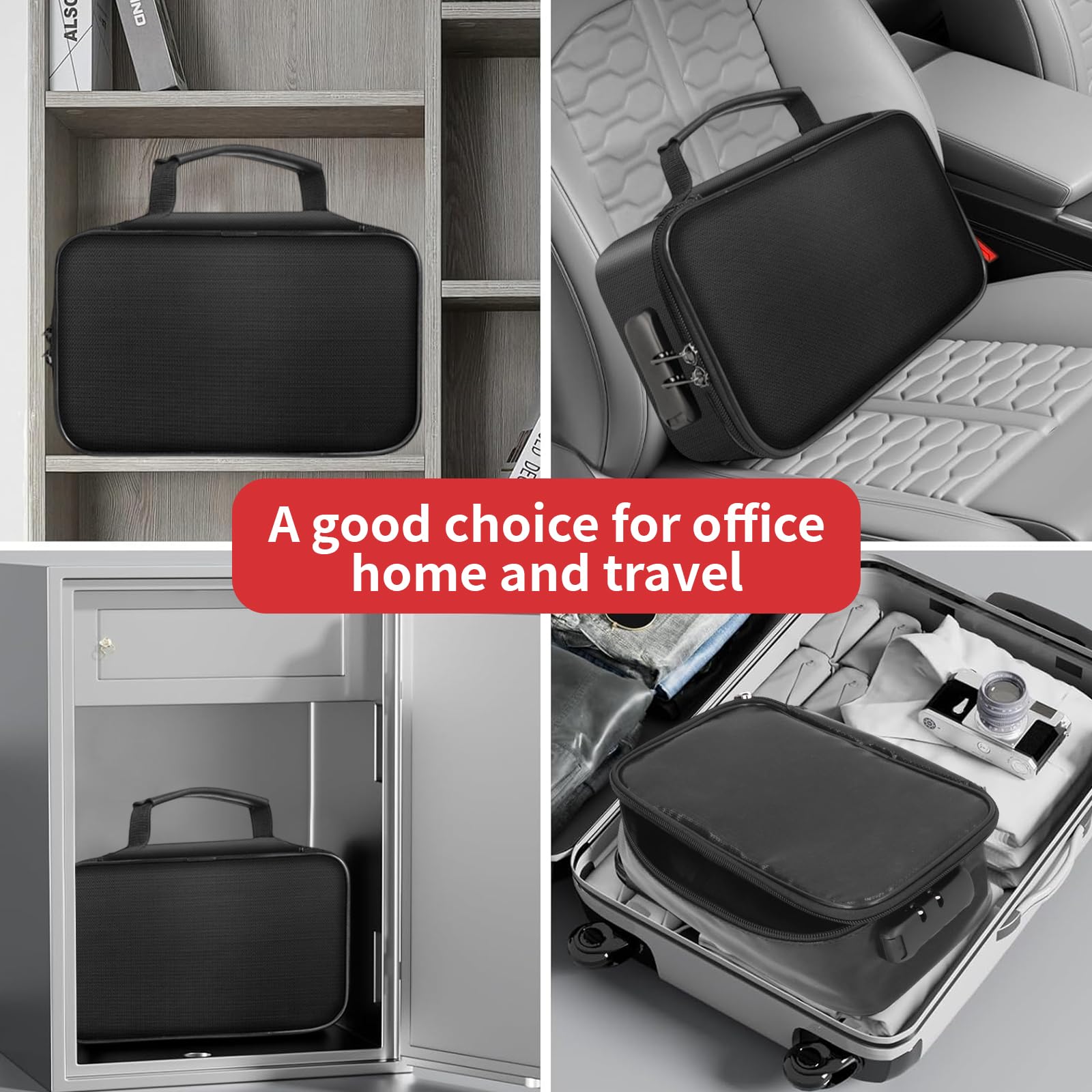 OUKENS Organisateur de Documents, 24x14x7cm boîte de Rangement de Documents Ignifuge étanche avec Fermeture à glissière Serrure Petit Portable Valise Porte Documents pour fichiers et Passeport (Noir)