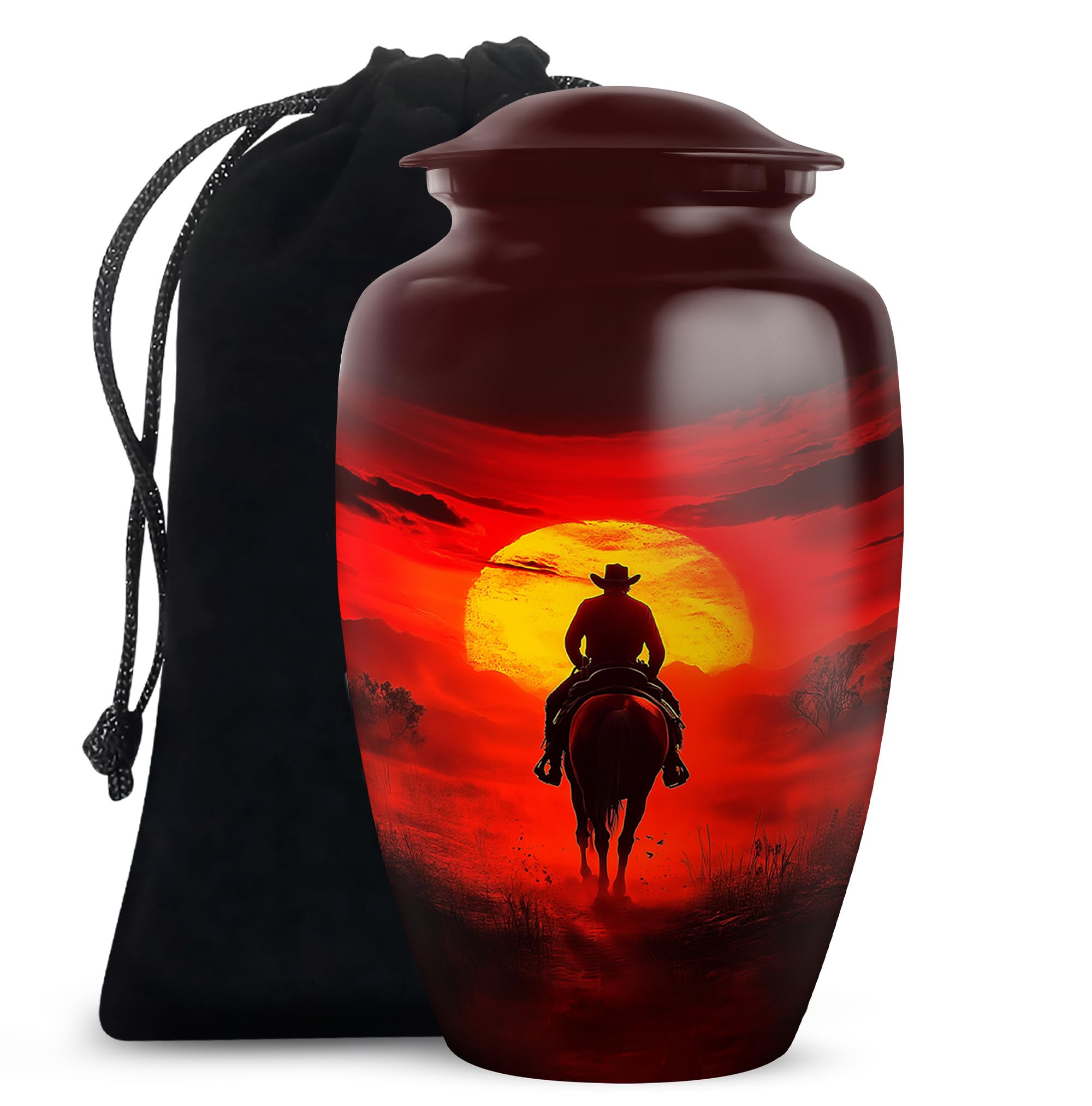 Cowboy Cremation Urn - Large Urn for Ashes Adult Male - Funeral Urns for Adult Ashes Women - Urn for Human Ashes - Cremation Urns for Human Ashes - Size 10 Inch