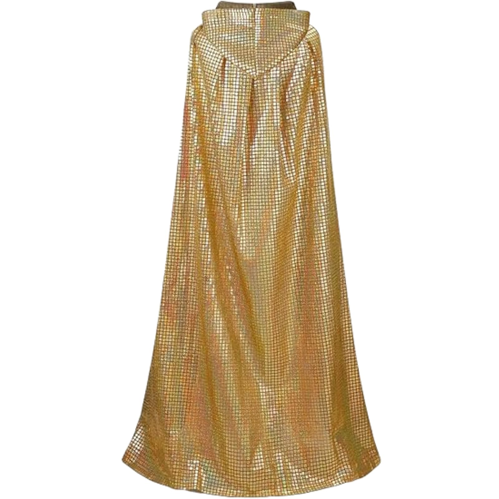 RRCBMD Adult Unisex Full Length Hooded Cloak Large Grid Gold Sparkle Shiny Cape with Hood Women Men Halloween Mardi Gras Wizard Cosplay Costume 47.2Inch - Image 2