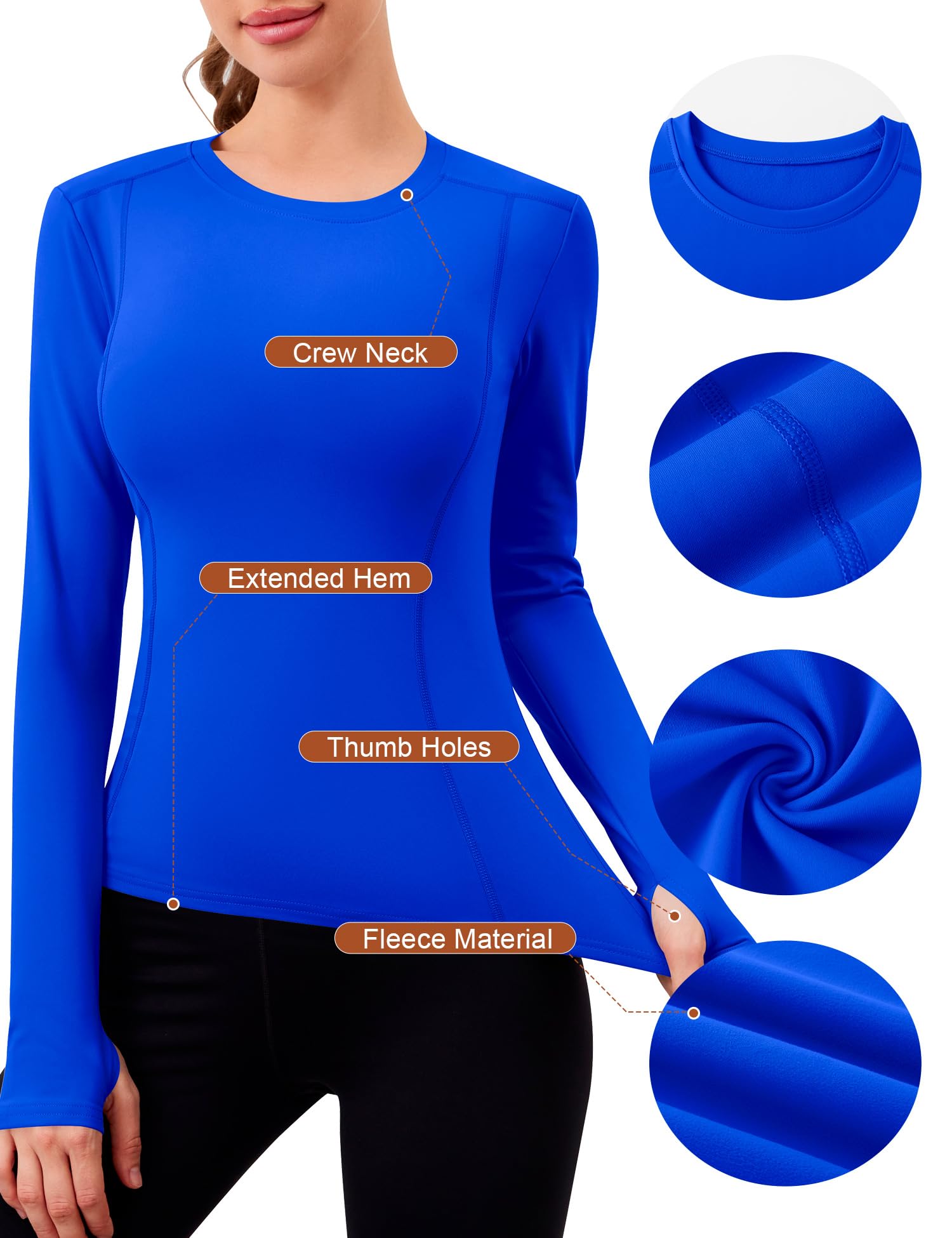 IECCP Theraml - Camiseta deportiva de manga larga para mujer, forro polar, con agujero para el pulgar, ligera, para deportes, gimnasio, yoga, entrenamiento, senderismo, esquí