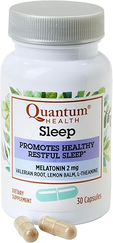 Quantum Health Sleep Melatonina 2 mg Mezcla de apoyo saludable para dormir reparador con raíz de valeriana relajante, bálsamo de limón y L teanina