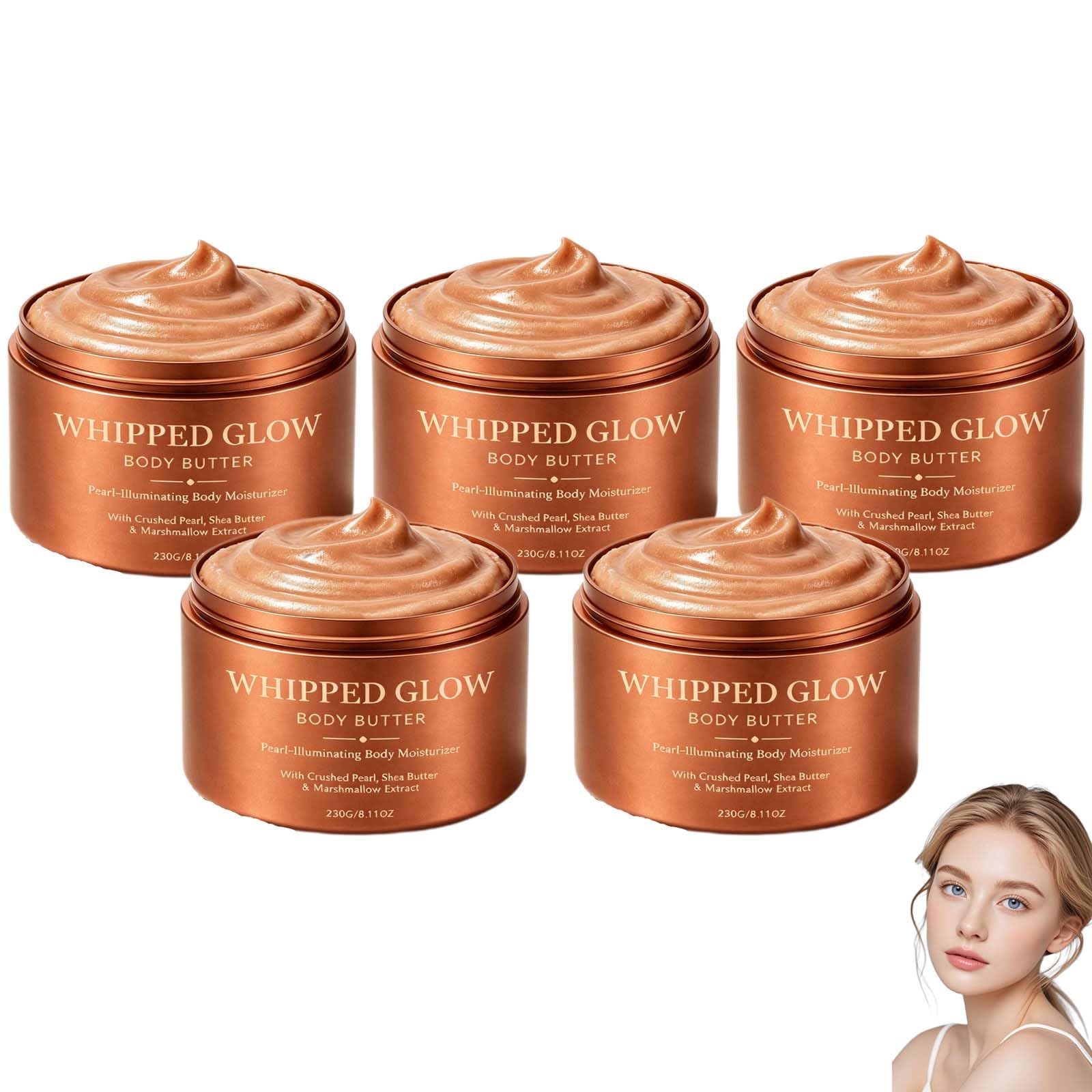 Whipped Body Butter, Perlenleuchtende Körperfeuchtigkeitscreme. (5PCS) | Körperbutter mit Crushed Pearl, Sheabutter Body Moisturizer Creme, Marshmallow Extract Body Butter Lotion.