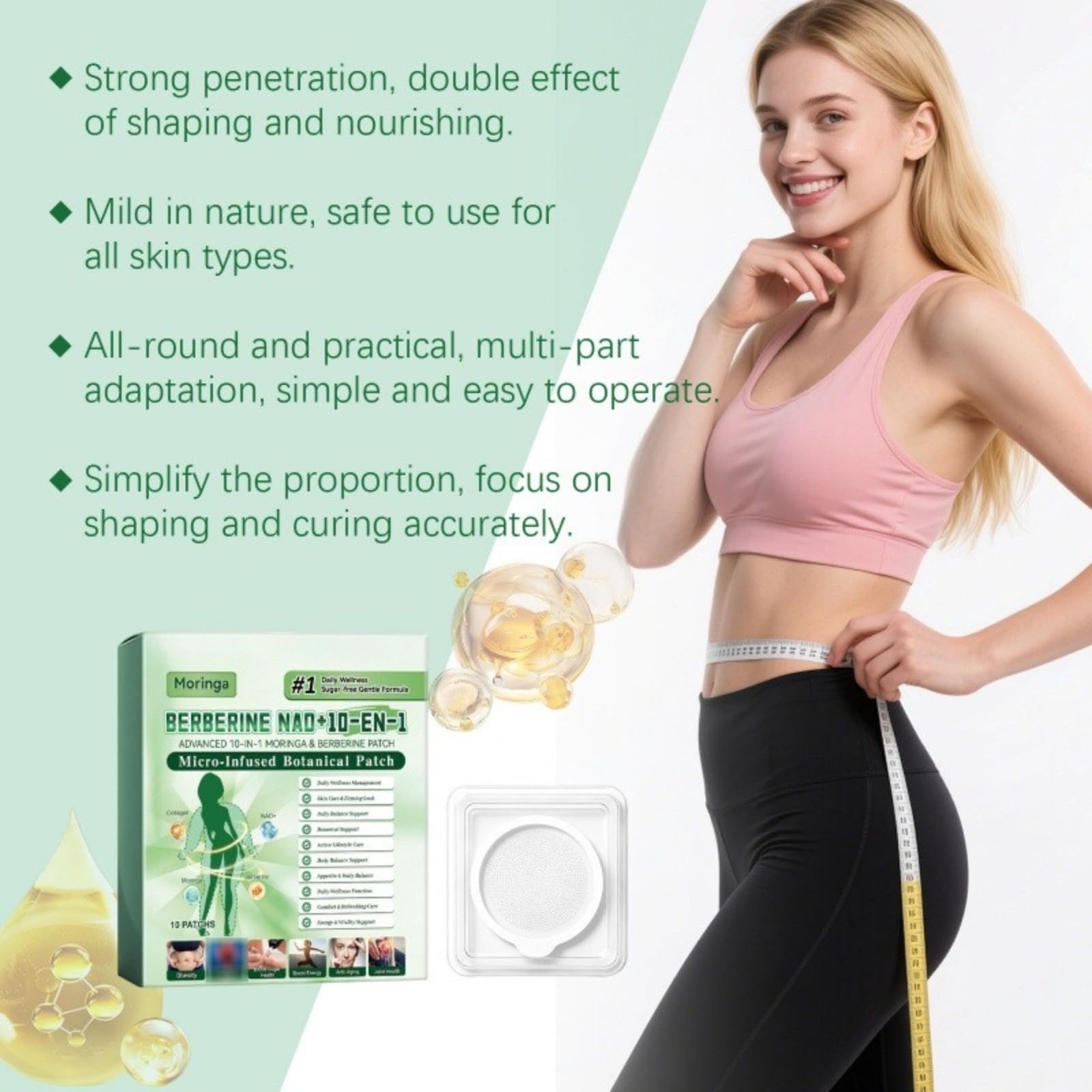 Patch Botanica 10 in 1 con berina, NAD+ e Moringa, supporto naturale per metabolismo, energia e benessere generale