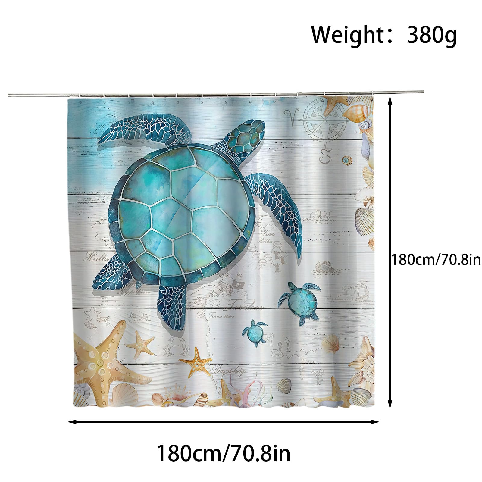FAIRYGATE Shower Curtains Mould Proof Resistant Shower Curtain and Window Curtain Nautical Blue Ocean Turtles 72x72in Fabric Window Curtains for Bathroom B9310 - Image 2