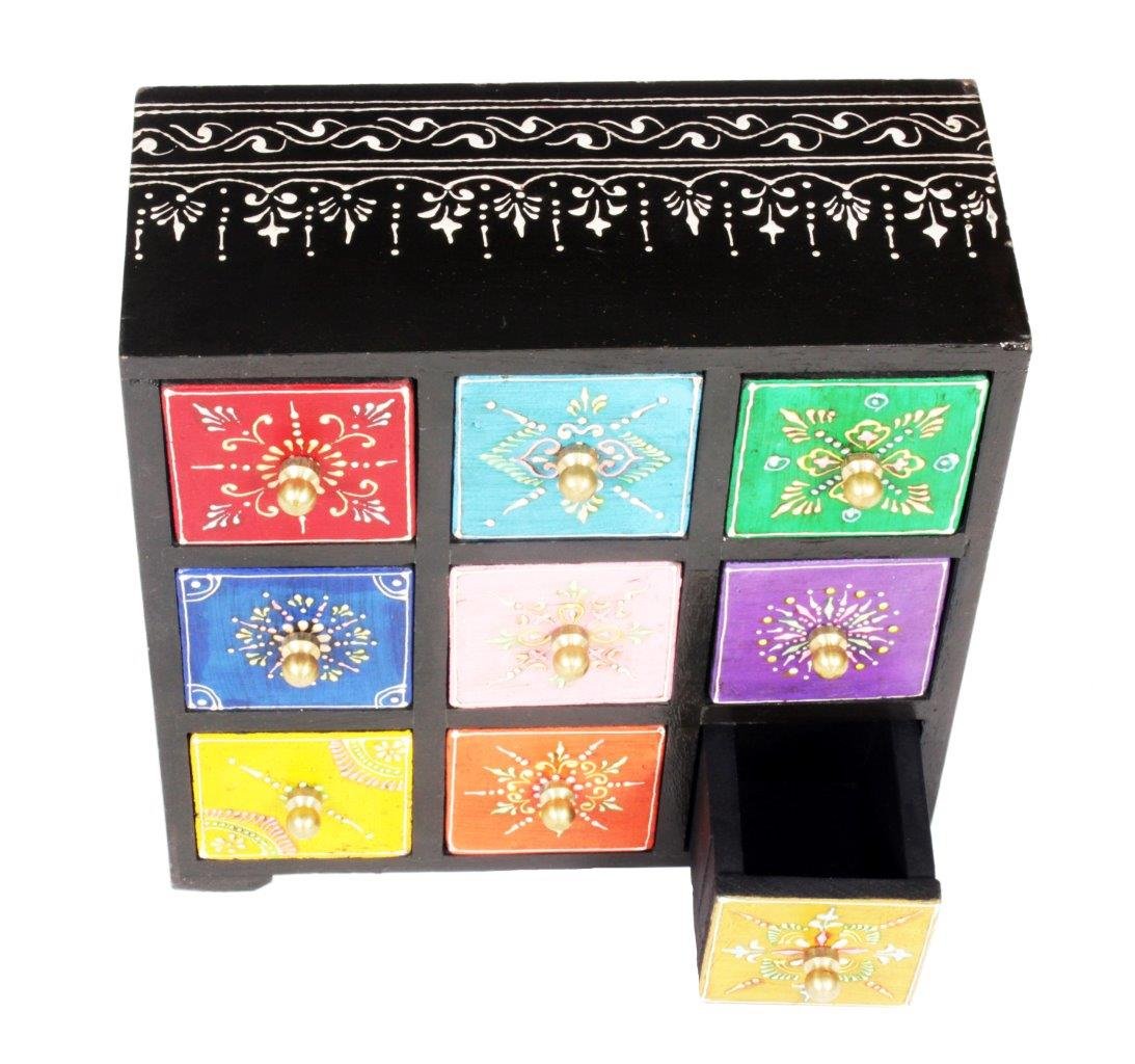 Home and Bazaar Wooden Traditional Handpainted Antique Finish 9 Drawer Chest (8.5 x 4.5 x 8.5 Inch, Multicolour) 1
