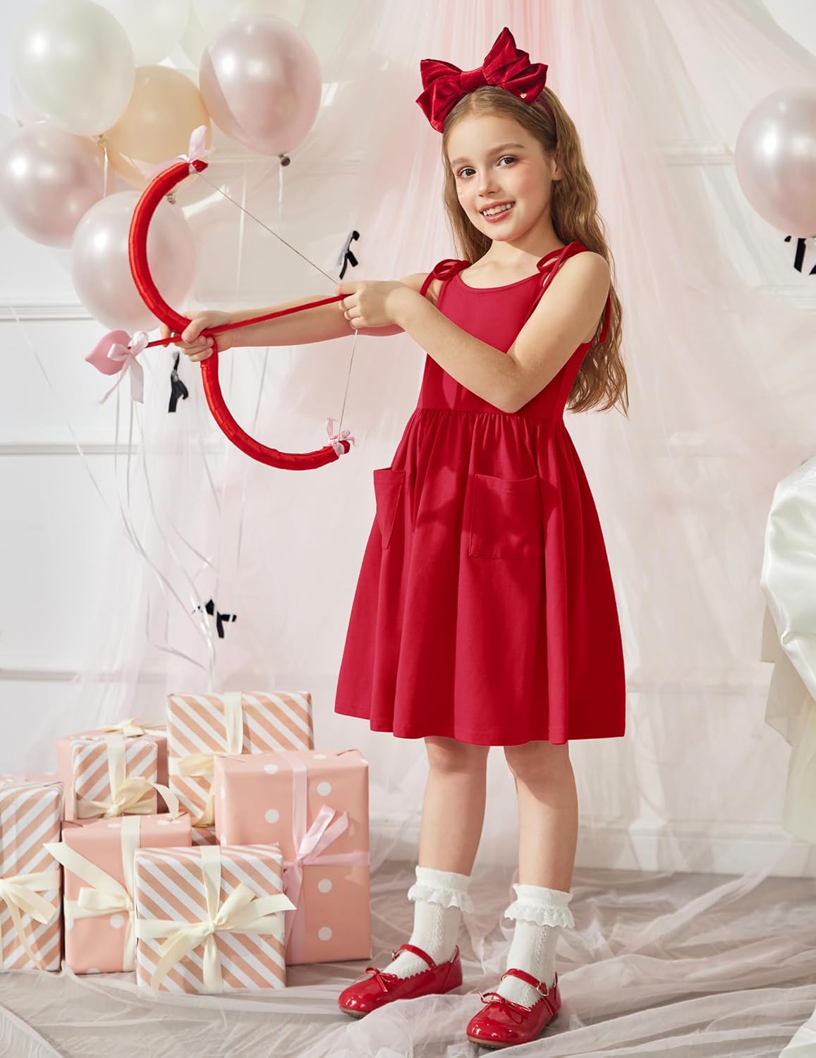 Arshiner Toddler Summer Dress Little Girls Sleeveless Bowknot Sundress Casual Beach Party Dresses with Pocket - Image 3