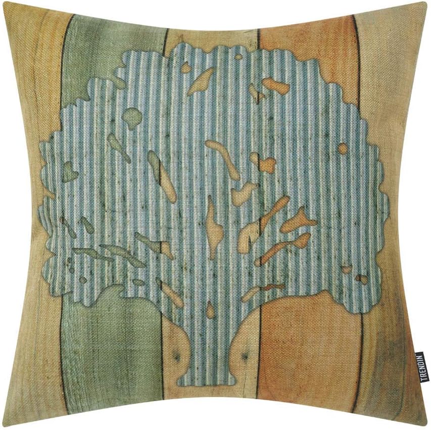 TRENDIN 18" X 18" Vintage Farmhouse Metal Tree Linen Cushion Cover Sofa Throw Pillow Case PL266TR